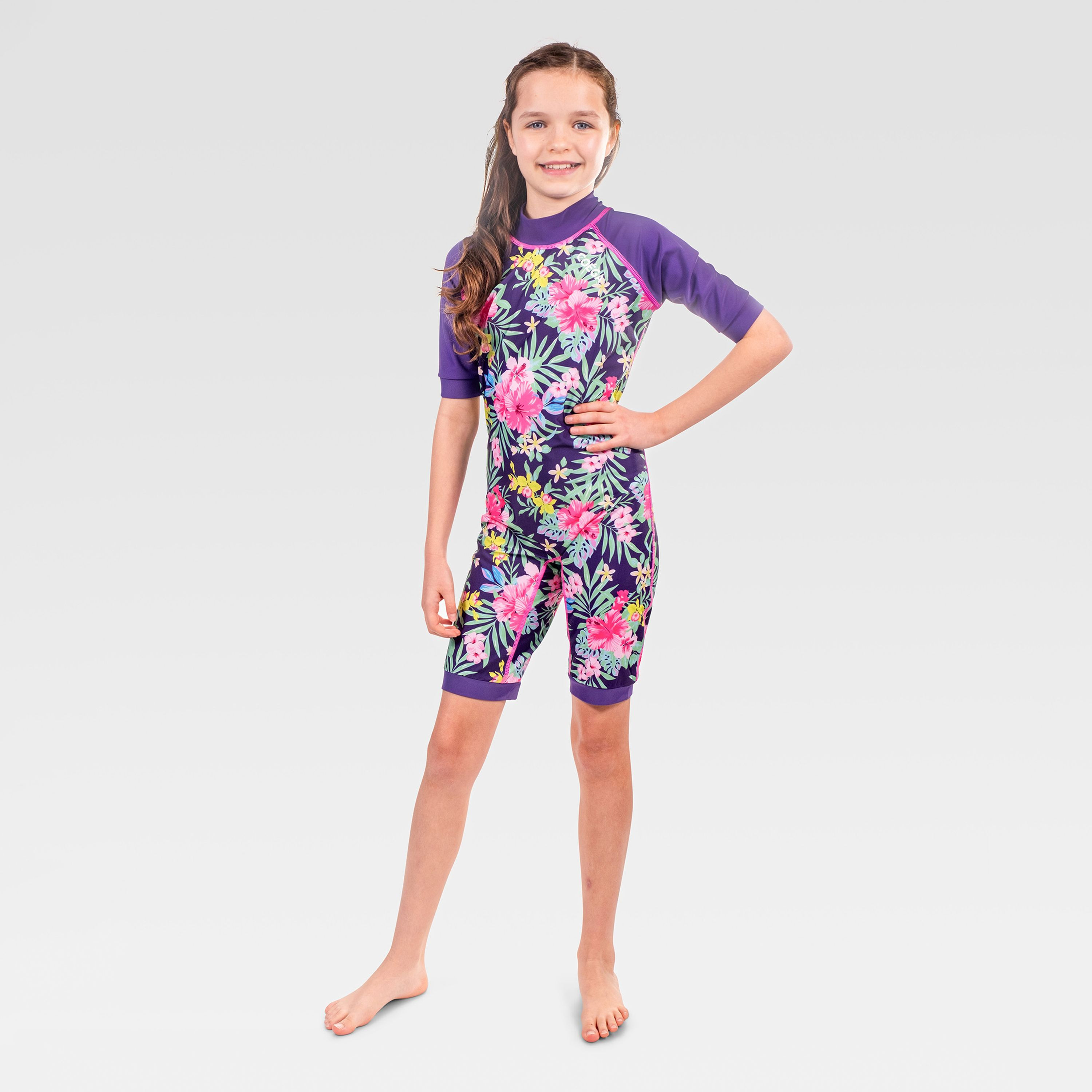COEGA Girls One-Piece Swimsuit, Purple Blue Tropical-sports-girls-clothing-swimwear-image-3