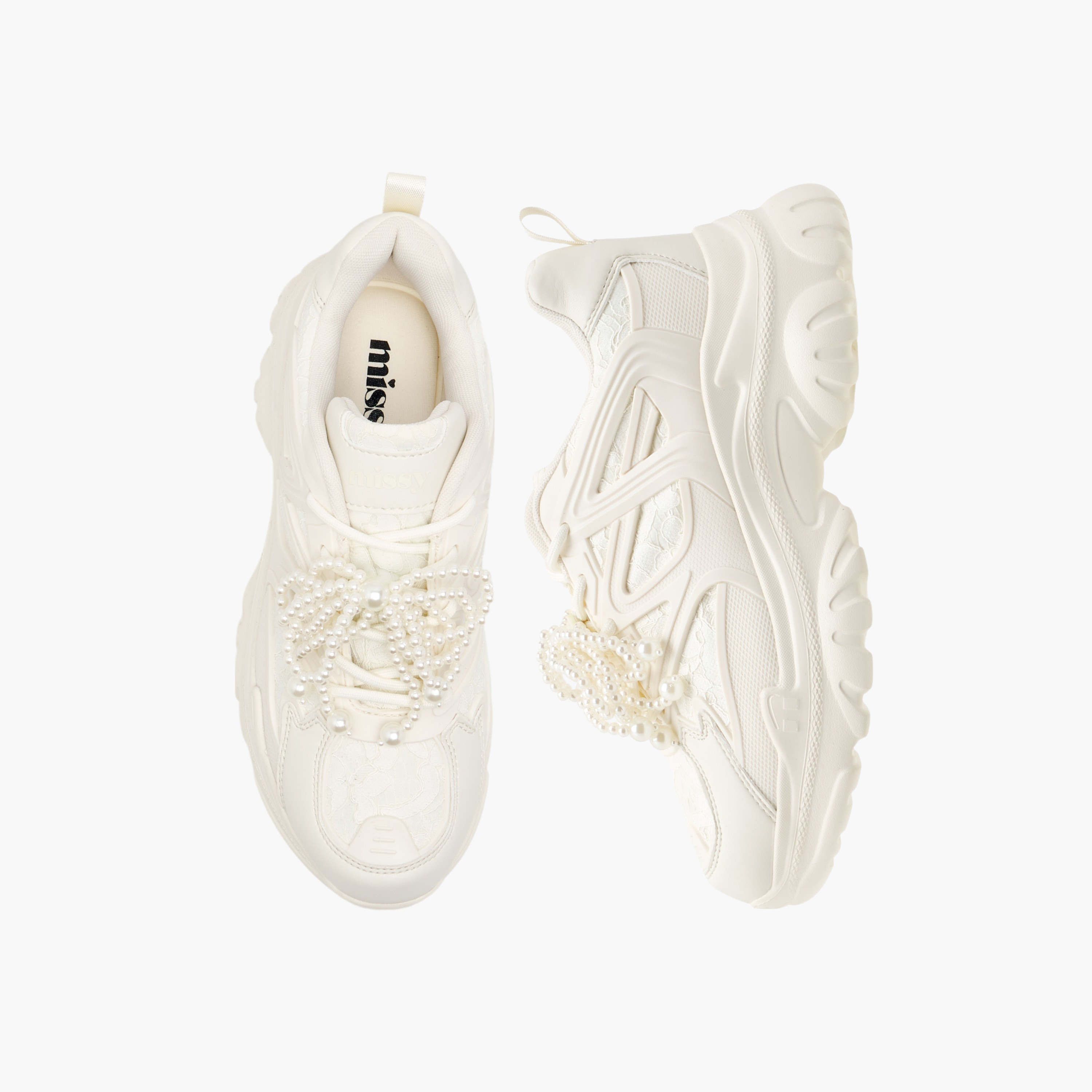 Missy Pearl Embellished Sneakers with Chunky Heels and Lace-Up Closure-women-shoes-sneakers-image-1