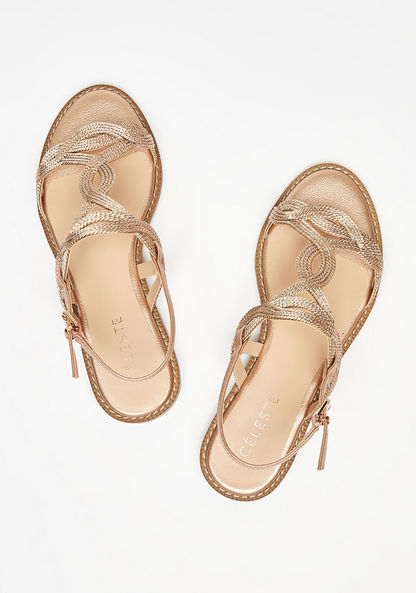 Celeste Women's Textured Strap Sandals with Buckle Closure-Women%27s Flat Sandals-image-2