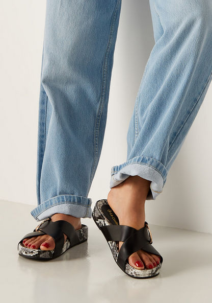 Le Confort Animal Print Cross Strap Slide Sandals with Metallic Accent-Women%27s Flat Sandals-image-0