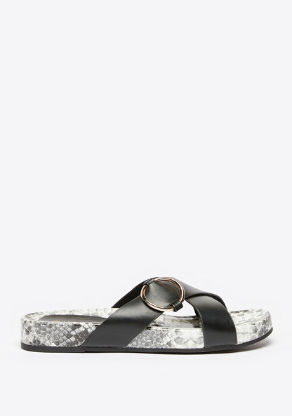 Le Confort Animal Print Cross Strap Slide Sandals with Metallic Accent