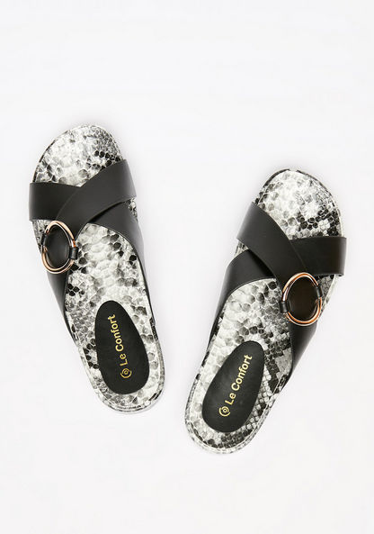 Le Confort Animal Print Cross Strap Slide Sandals with Metallic Accent-Women%27s Flat Sandals-image-2