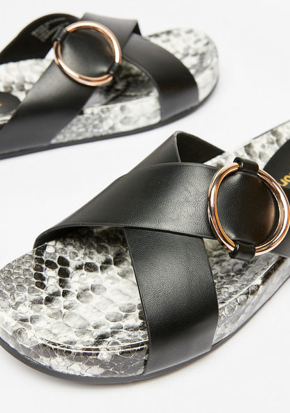 Le Confort Animal Print Cross Strap Slide Sandals with Metallic Accent-Women%27s Flat Sandals-image-3