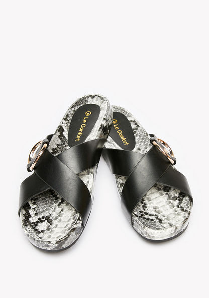 Le Confort Animal Print Cross Strap Slide Sandals with Metallic Accent-Women%27s Flat Sandals-image-5