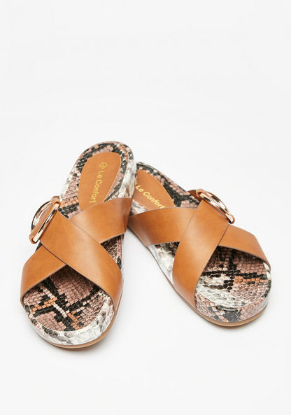 Le Confort Animal Print Cross Strap Slide Sandals with Metallic Accent