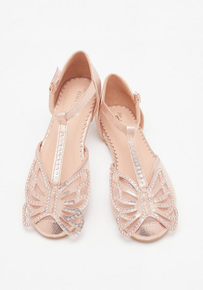 Little Missy Embellished Flat Sandals with Hook and Loop Closure-Girl%27s Ballerinas-image-1