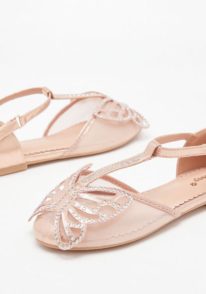 Little Missy Embellished Flat Sandals with Hook and Loop Closure-Girl%27s Ballerinas-image-3