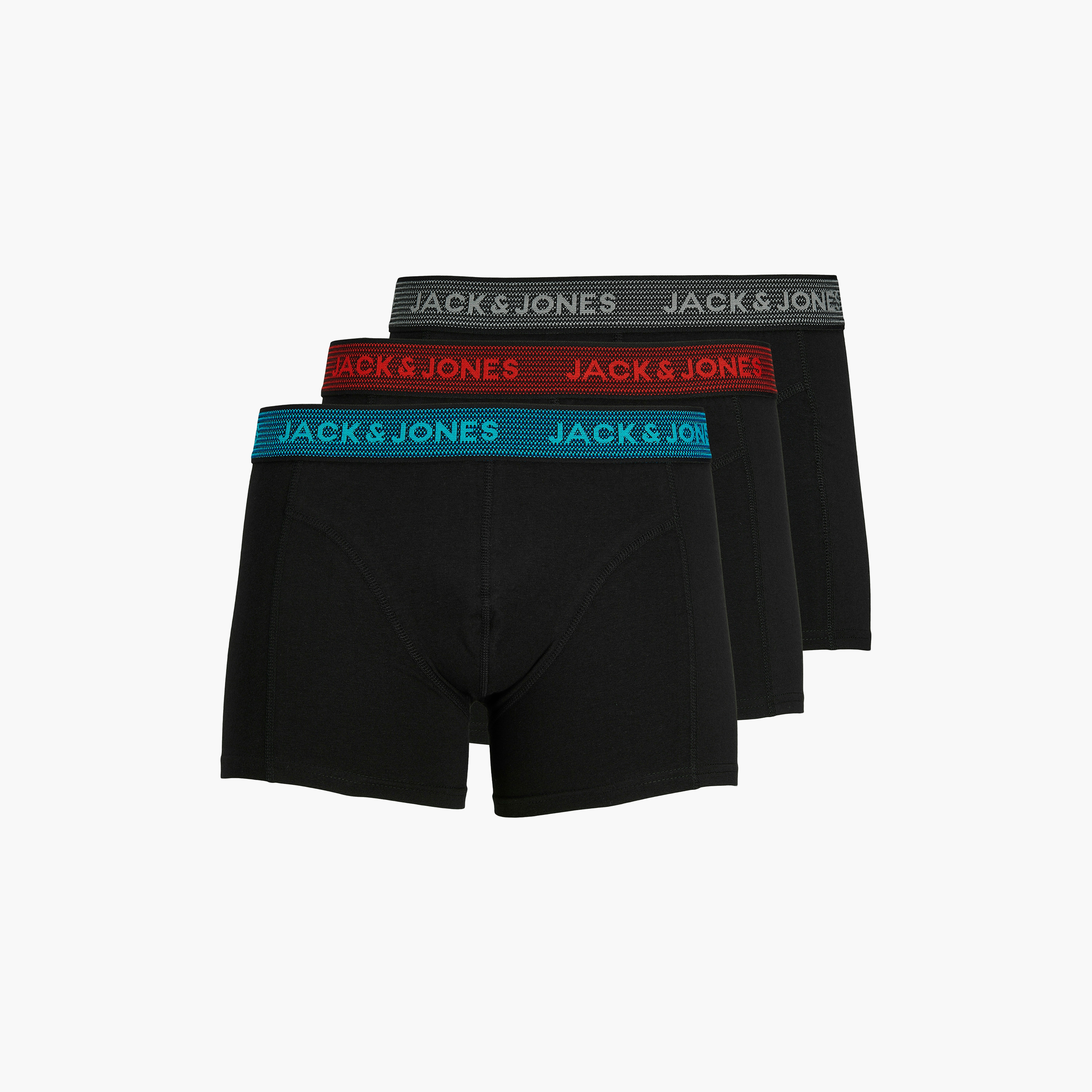 Jack & Jones Pack of 3 Brand Print Waistband Trunks-men-clothing-innerwear-underwear-image-1
