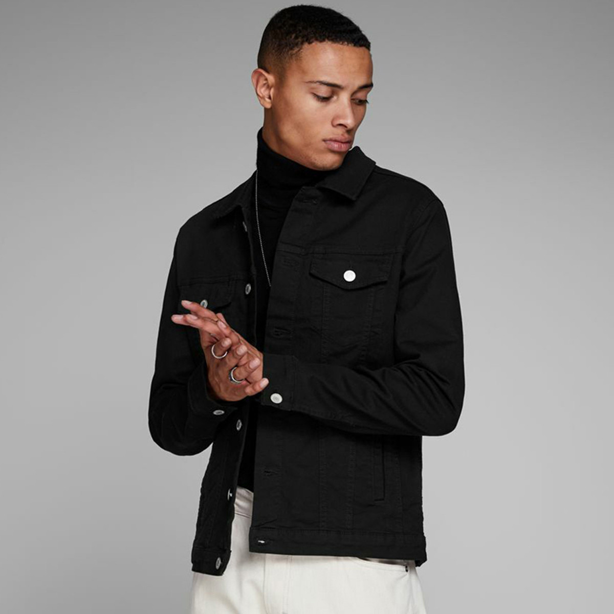 Jack & Jones Solid Denim Jacket with Pockets and Button Closure-men-clothing-jacketsandblazers-jackets-image-1