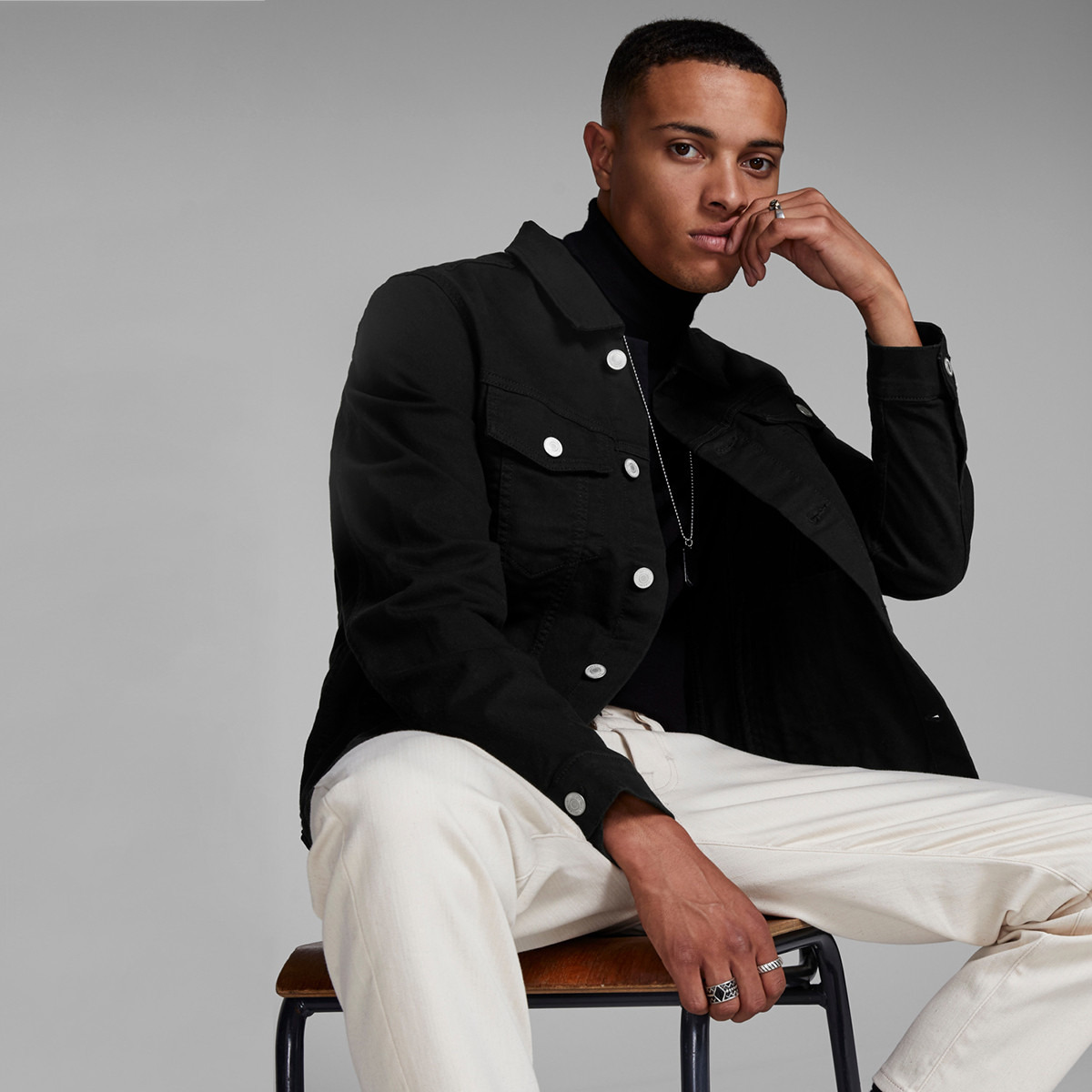 Jack & Jones Solid Denim Jacket with Pockets and Button Closure-men-clothing-jacketsandblazers-jackets-image-2