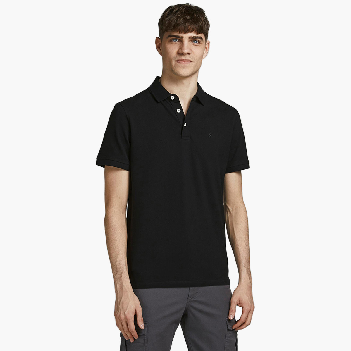 Jack & Jones Men Black Solid Short Sleeves Slim Fit Polo T-Shirt-men-clothing-tshirtsandpolos-polos-image-1