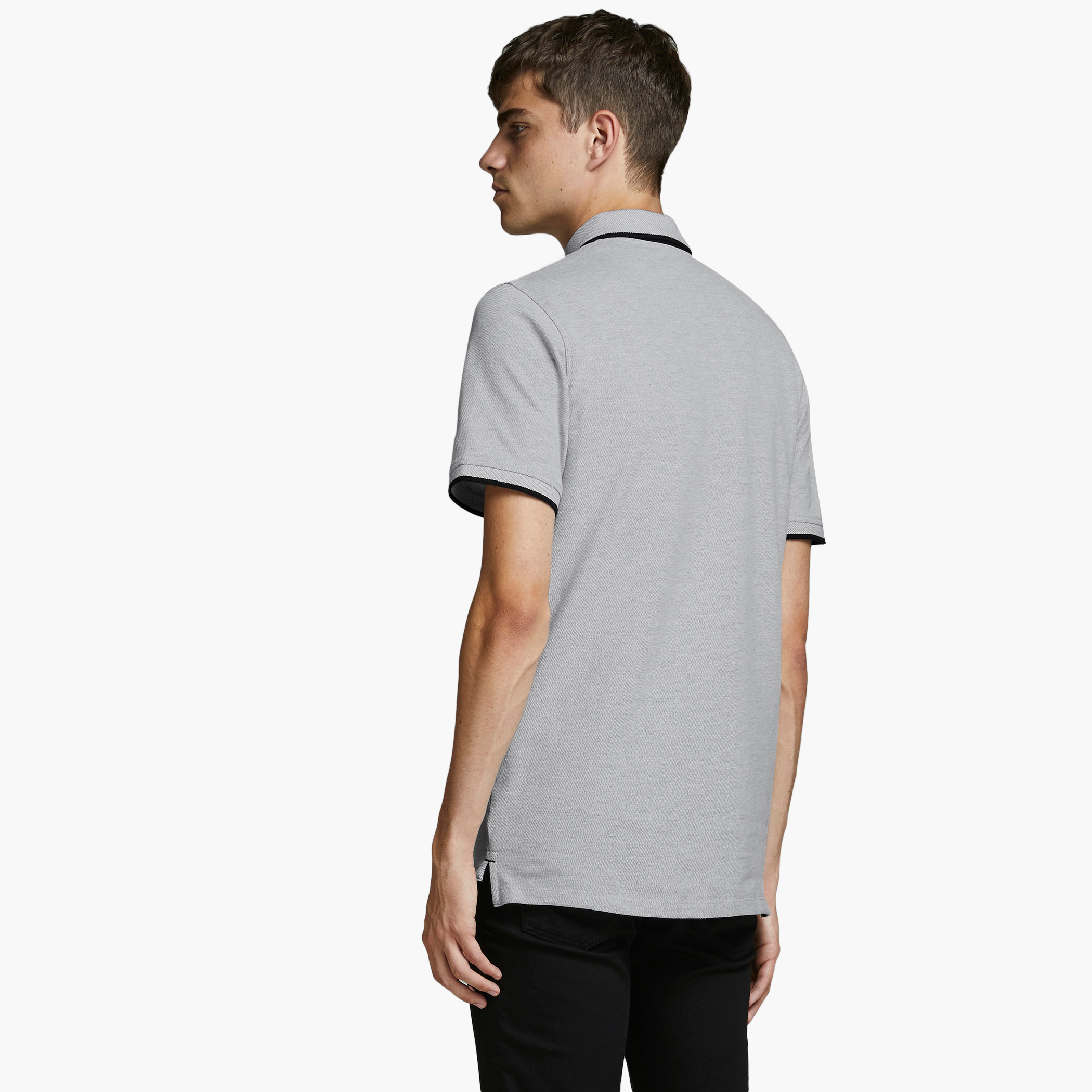 تي شيرت بولو جاك آند جونز بأكمام قصيرة و محكم رمادي للرجال-men-clothing-tshirtsandpolos-polos-image-2