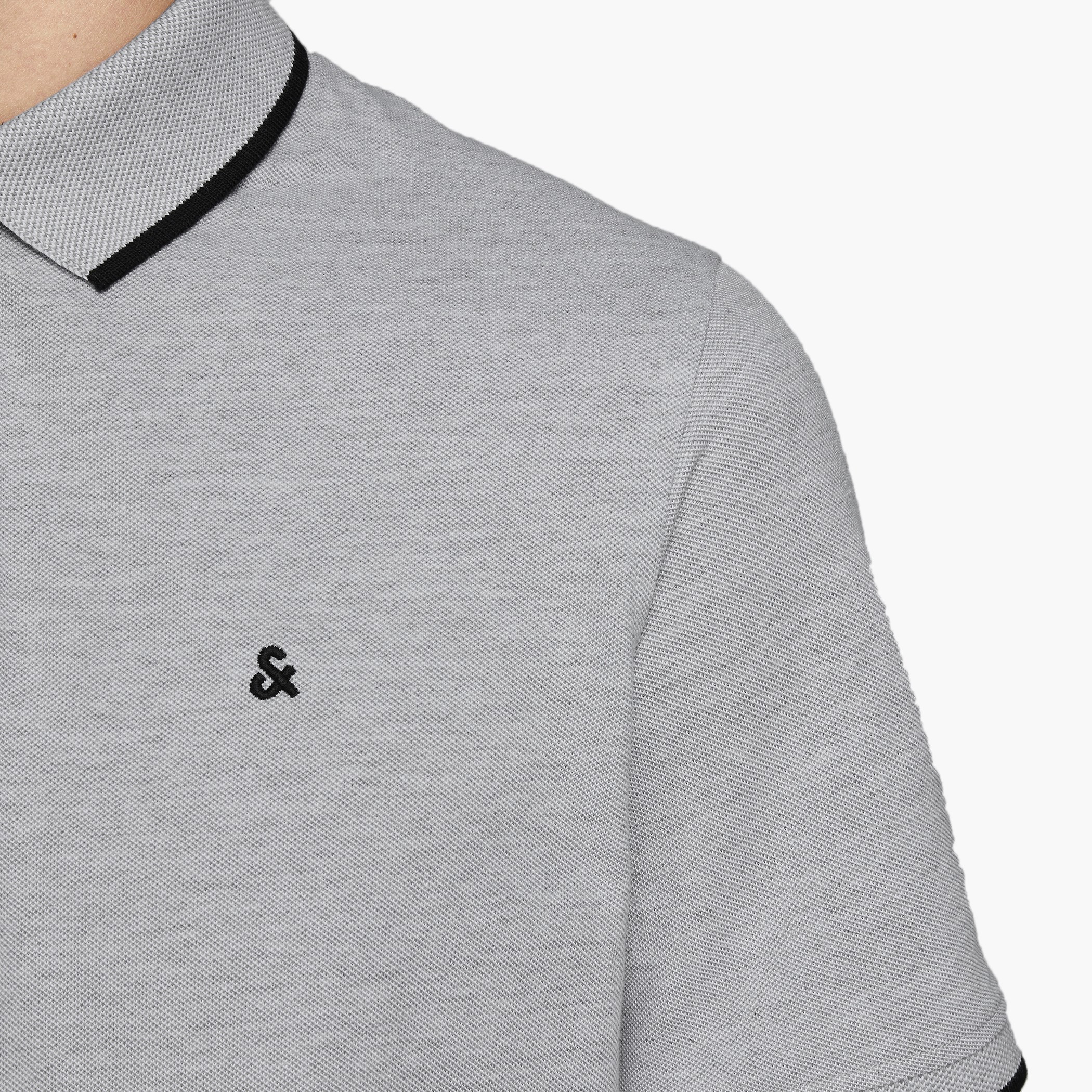 تي شيرت بولو جاك آند جونز بأكمام قصيرة و محكم رمادي للرجال-men-clothing-tshirtsandpolos-polos-image-4