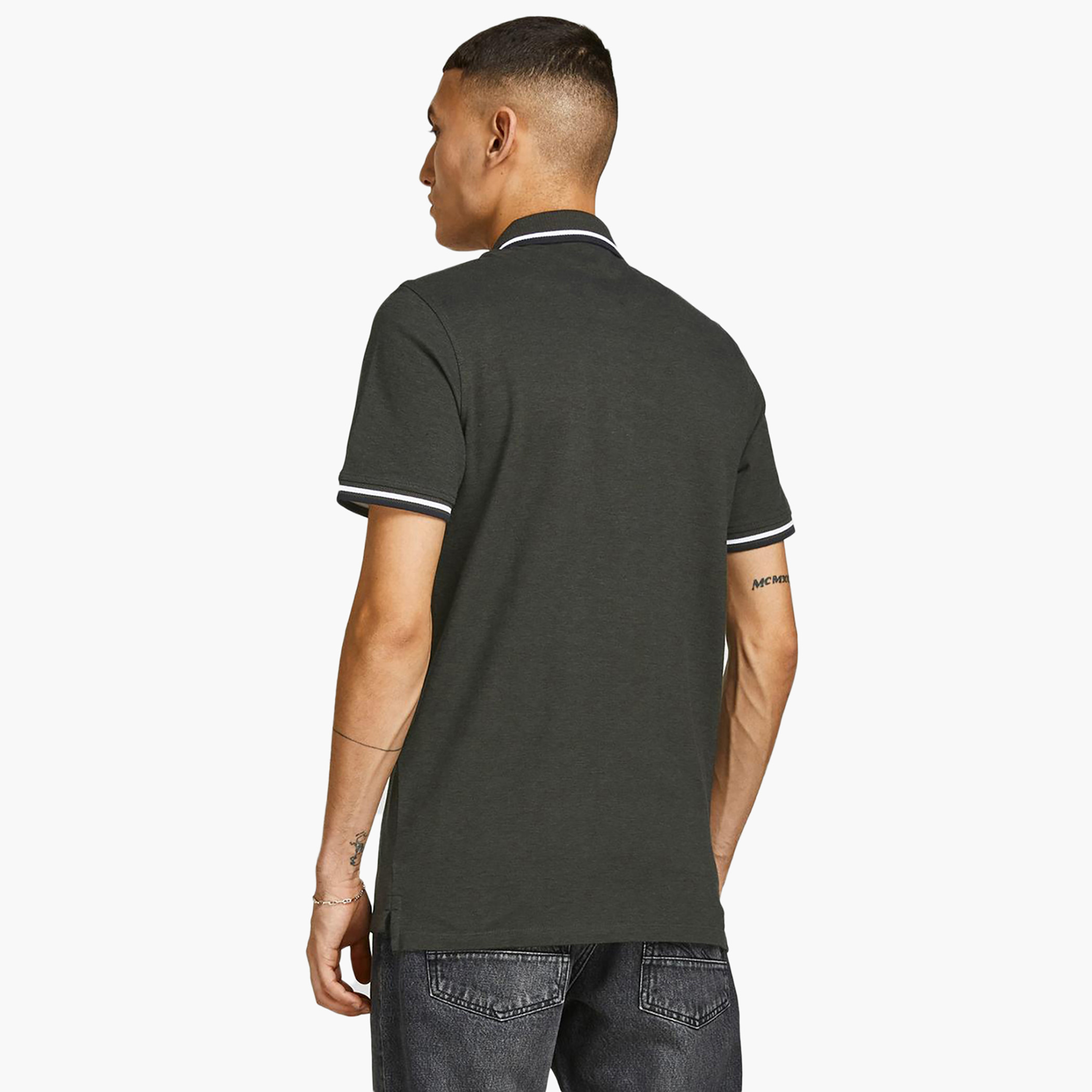 Jack & Jones Men Solid Dark Green Short Sleeves Slim Fit Polo T-Shirt-men-clothing-tshirtsandpolos-polos-image-3