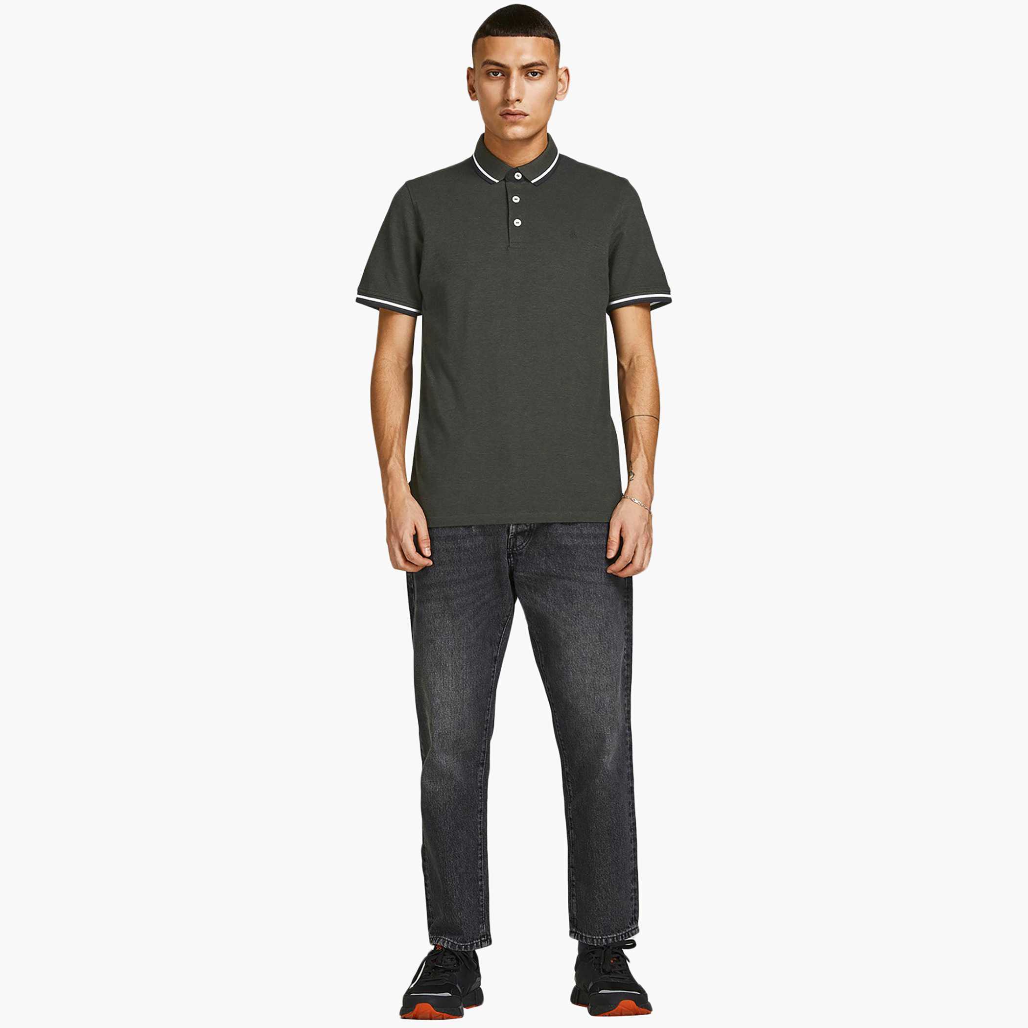 Jack & Jones Men Solid Dark Green Short Sleeves Slim Fit Polo T-Shirt-men-clothing-tshirtsandpolos-polos-image-4