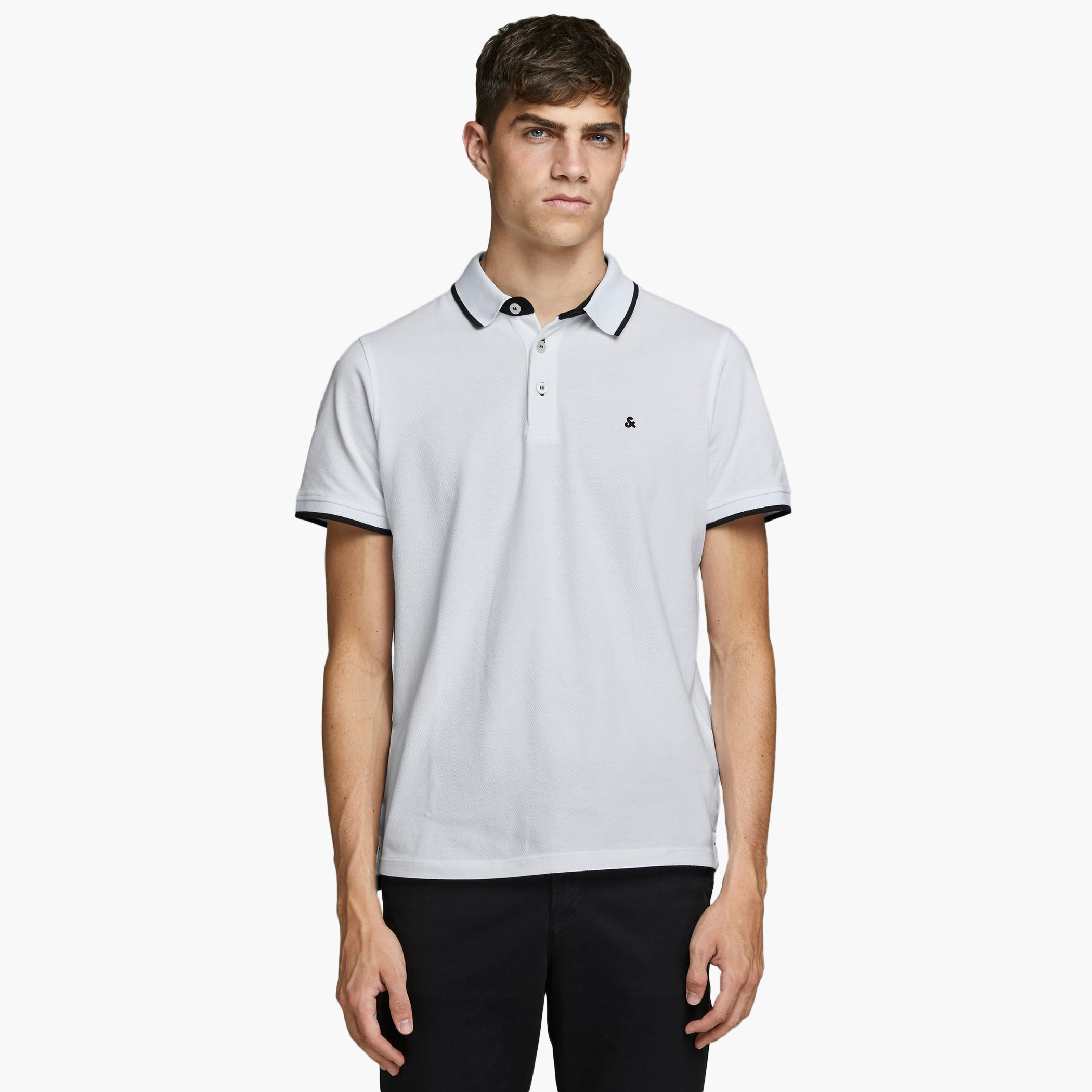 Jack & Jones Men Solid White Short Sleeves Slim Fit Polo T-Shirt-men-clothing-tshirtsandpolos-polos-image-1