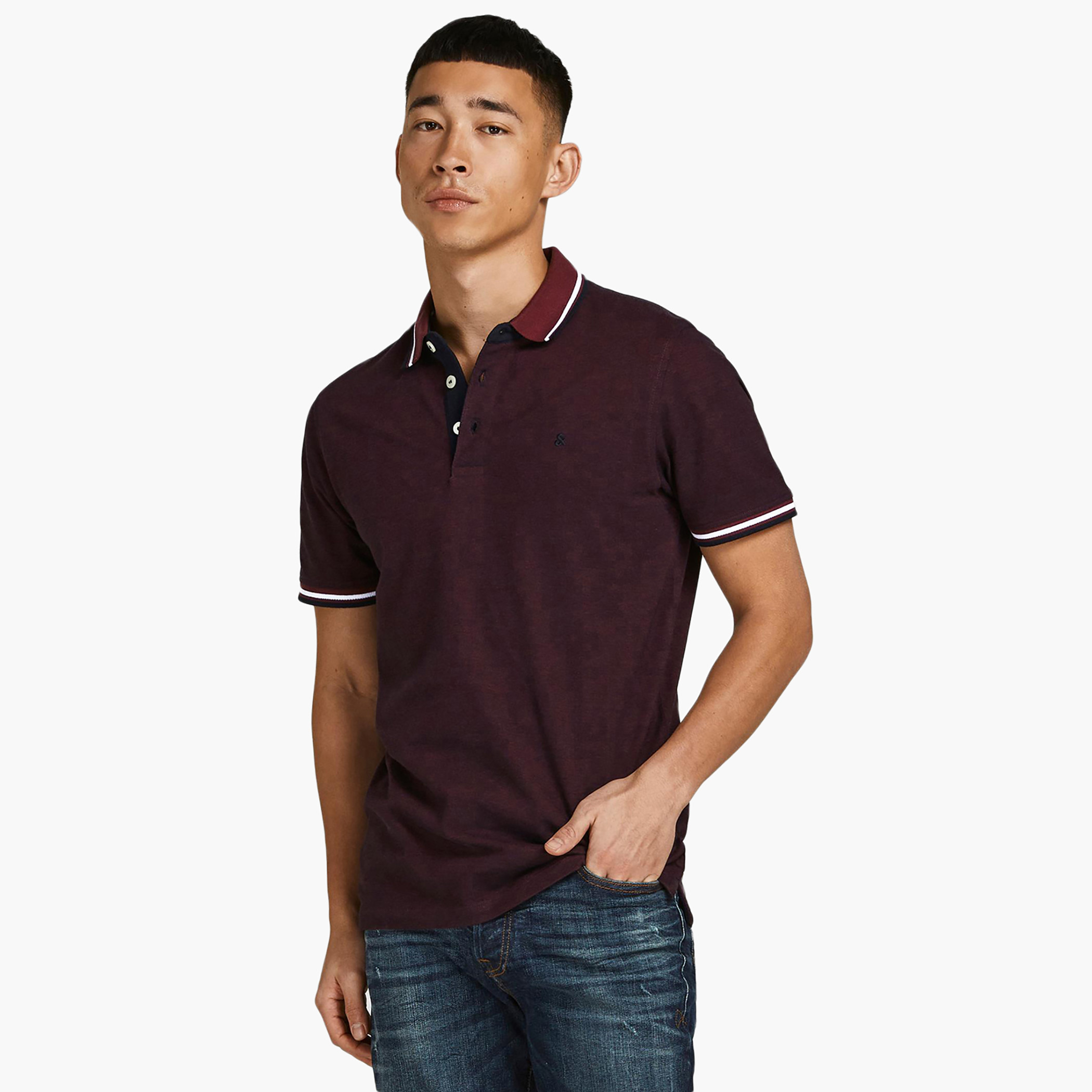 Jack & Jones Men Solid Maroon Short Sleeves Slim Fit Polo T-Shirt-men-clothing-tshirtsandpolos-polos-image-1