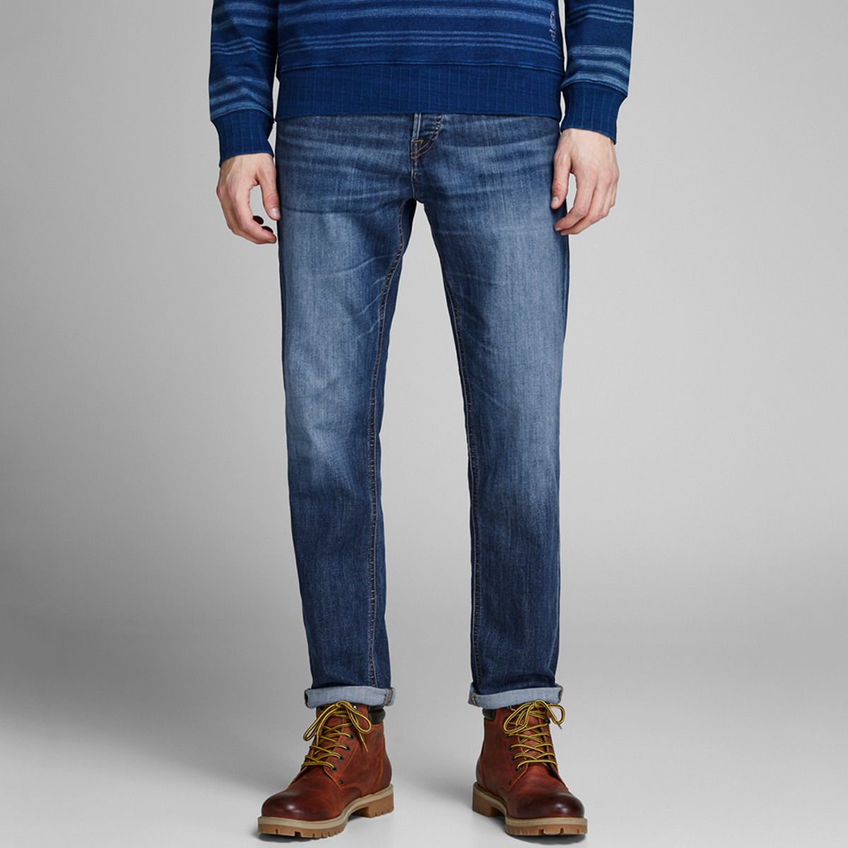 Jack & Jones Men Cotton and Polyester Solid Blue Jeans-men-clothing-bottoms-jeans-image-1