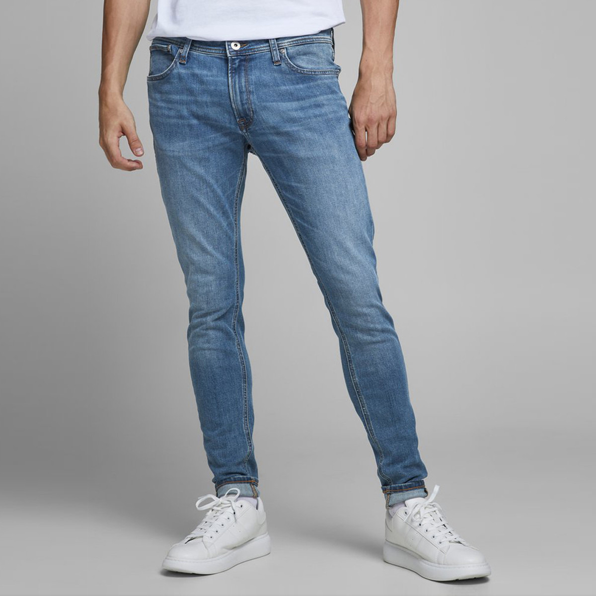 Jack & Jones Solid Mid Rise Denim Jeans with Pockets-men-clothing-bottoms-jeans-image-1
