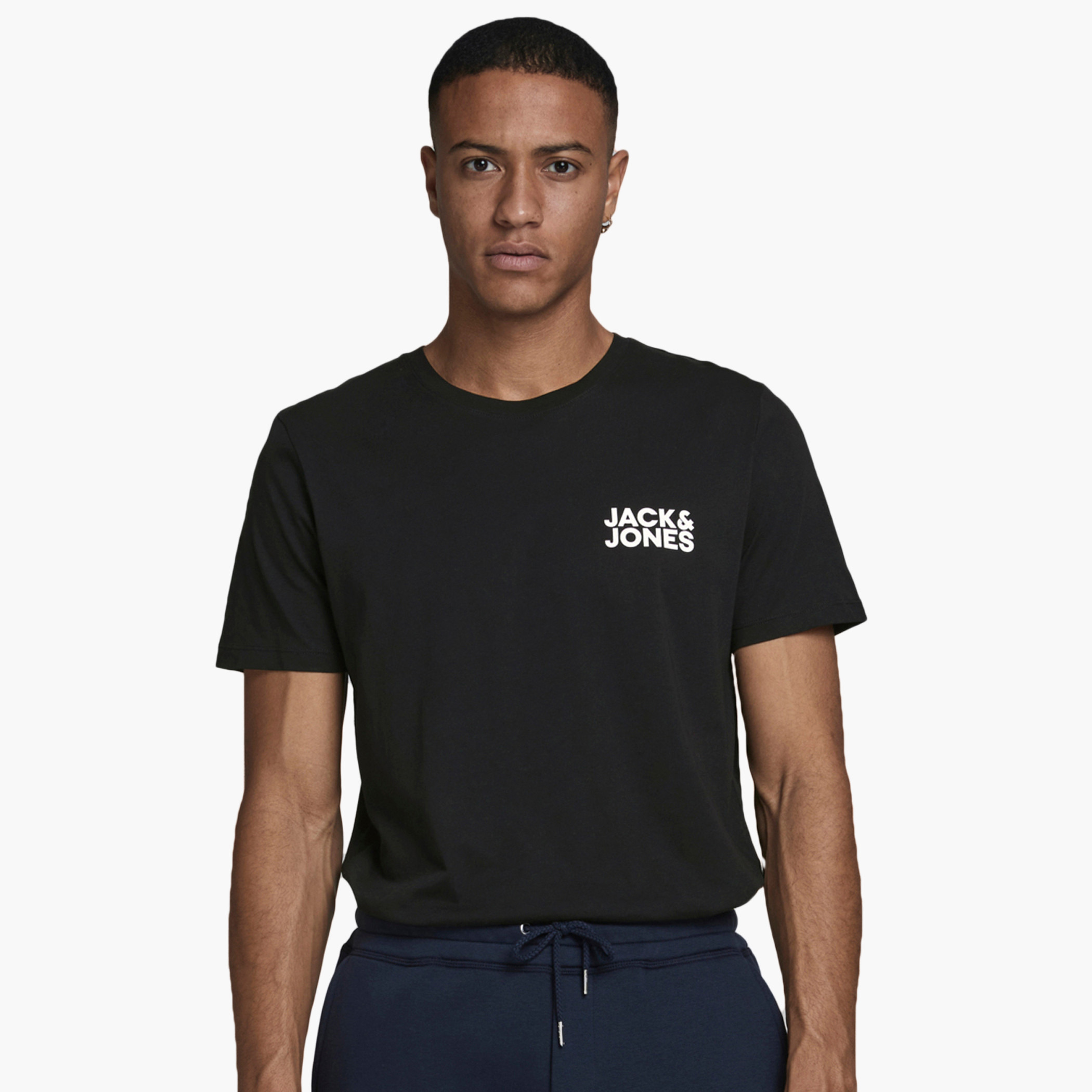 Jack & Jones Men Cotton Solid Black T-Shirt-men-clothing-tshirtsandpolos-tshirts-image-1