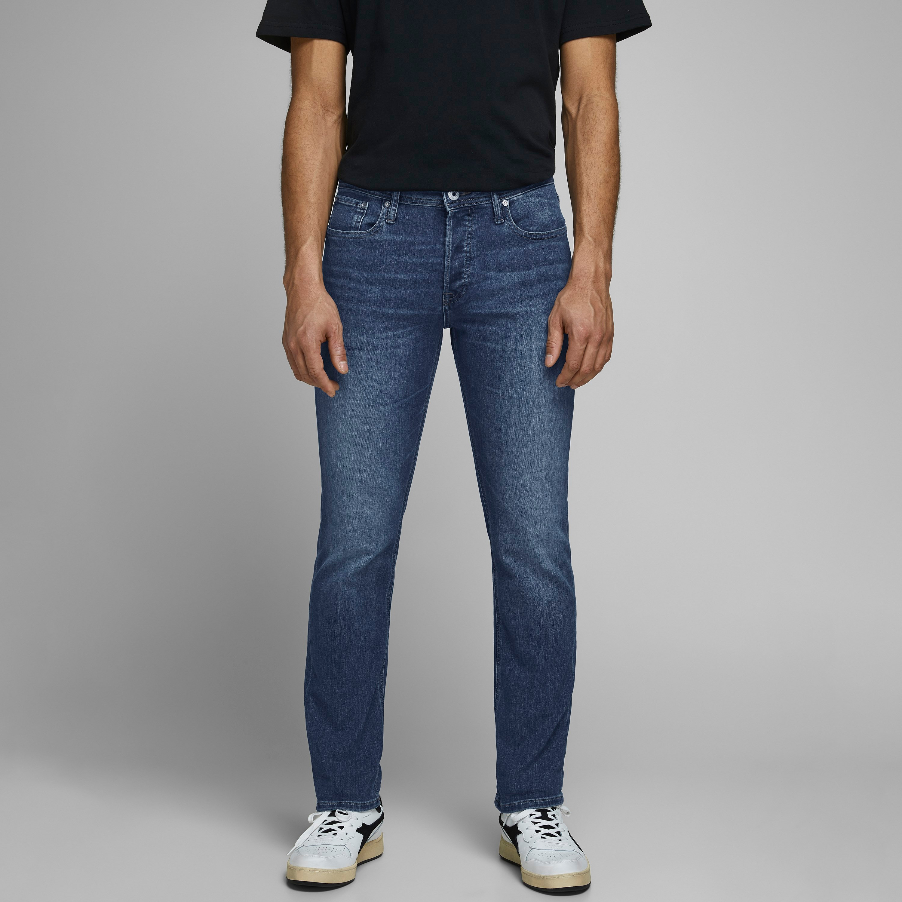 Jack & Jones Men Blue Plain Slim Fit Jeans with Pockets-men-clothing-bottoms-jeans-image-3