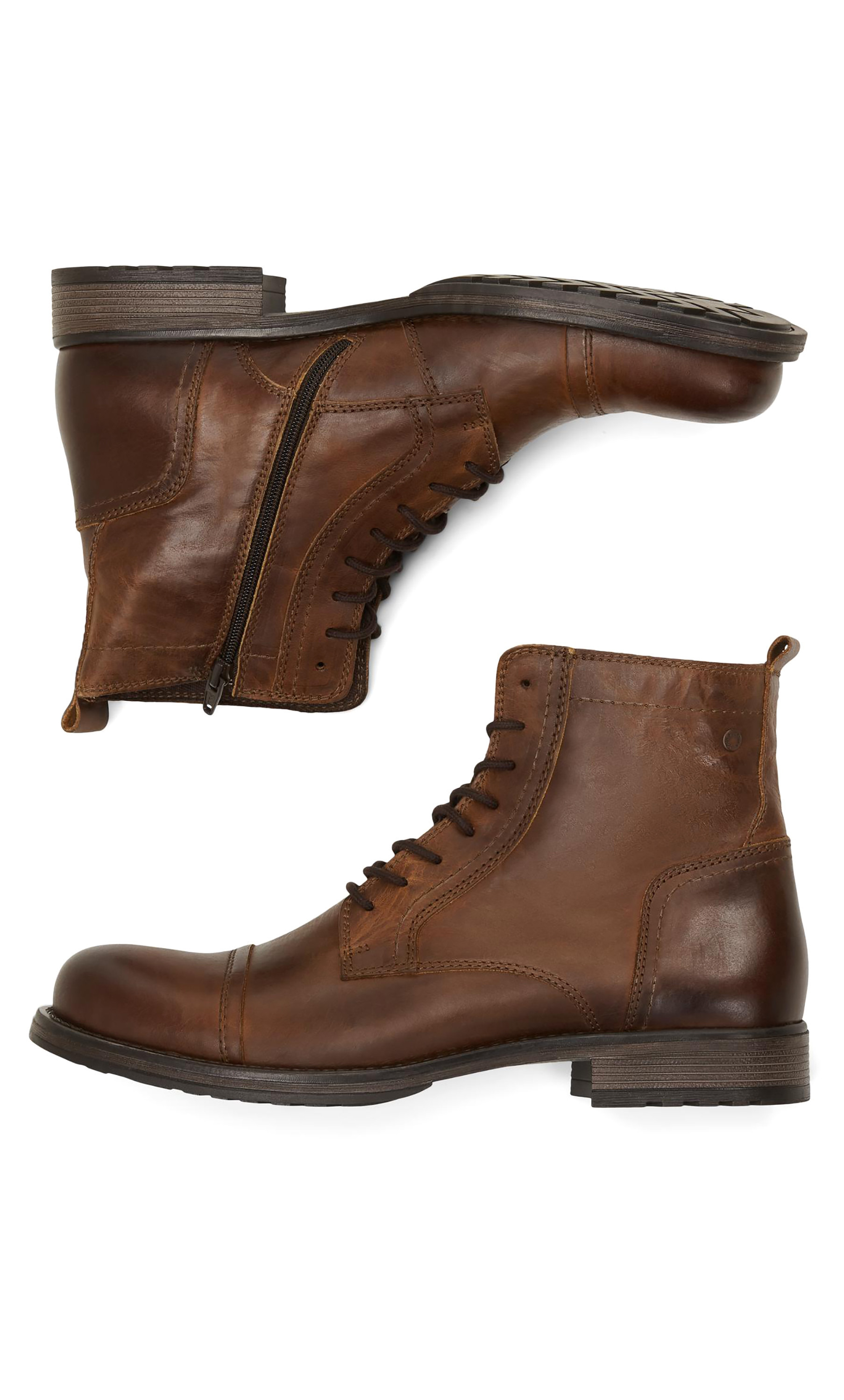 بوتز جاك آند جونز الرجالي مصنوع من الجلد بأربطة وسحاب | 12156000-men-shoes-boots-image-1