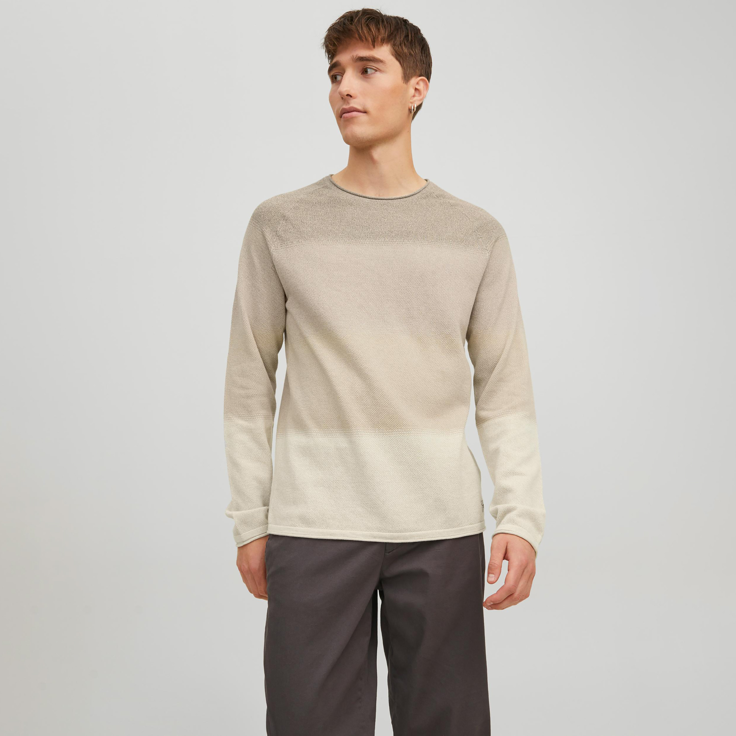 Jack & Jones Men Cream Colour Blocked Crew Neck Pullover-men-clothing-sweatersandpullovers-image-1
