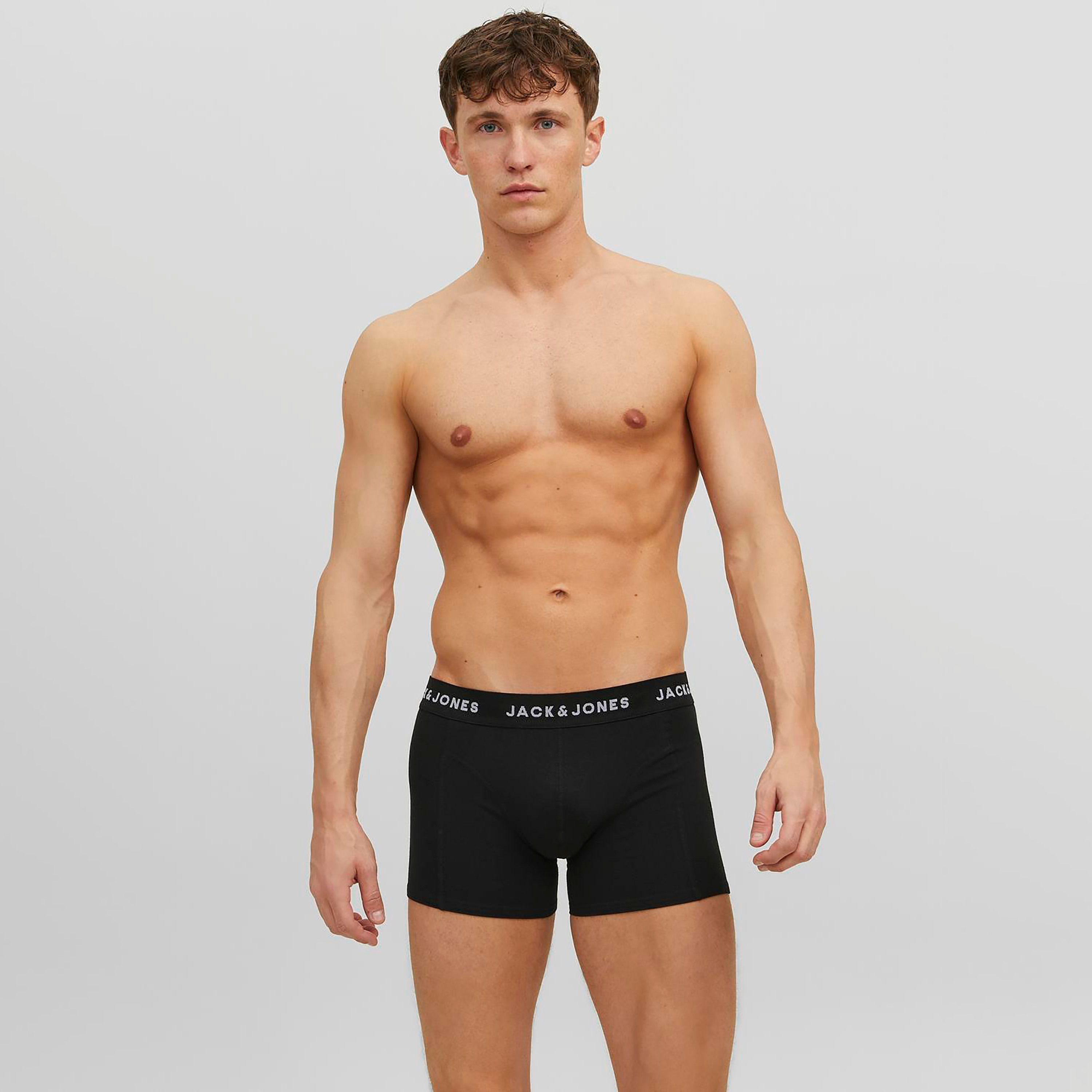 Jack & Jones Pack of 3 Plain Trunks with Brand Print Waistband-men-clothing-innerwear-underwear-image-2