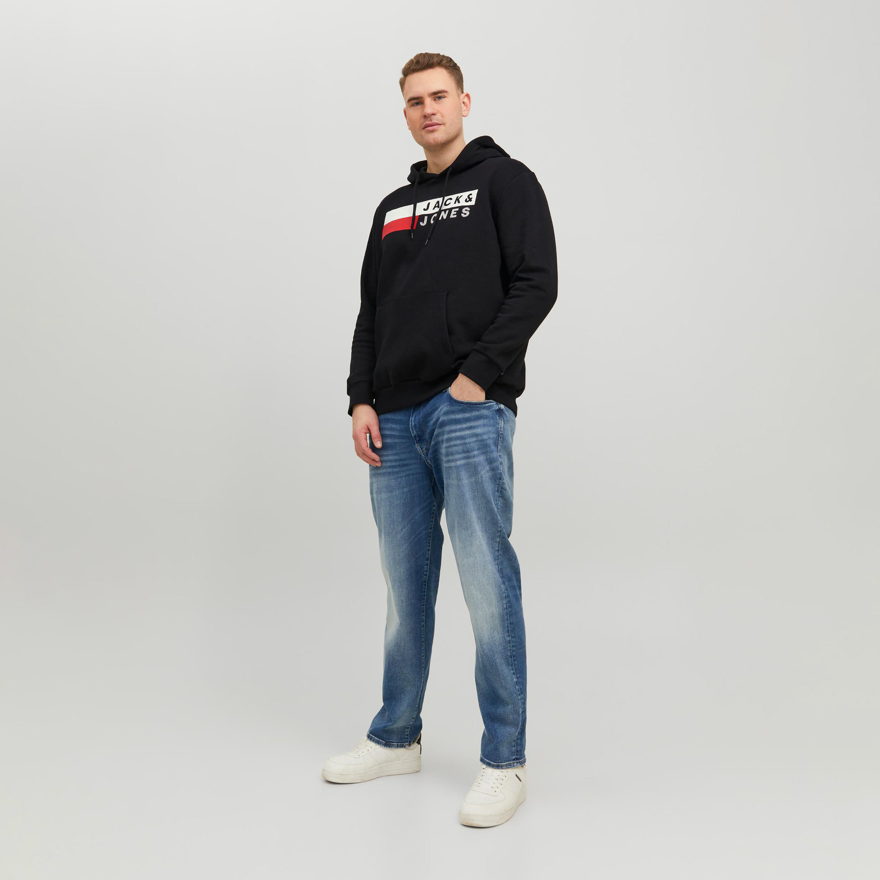Jack & Jones Plus Size Logo Long Sleeves Hoodie with Kangaroo Pocket-men-winterwear-hoodiesandsweatshirts-image-2