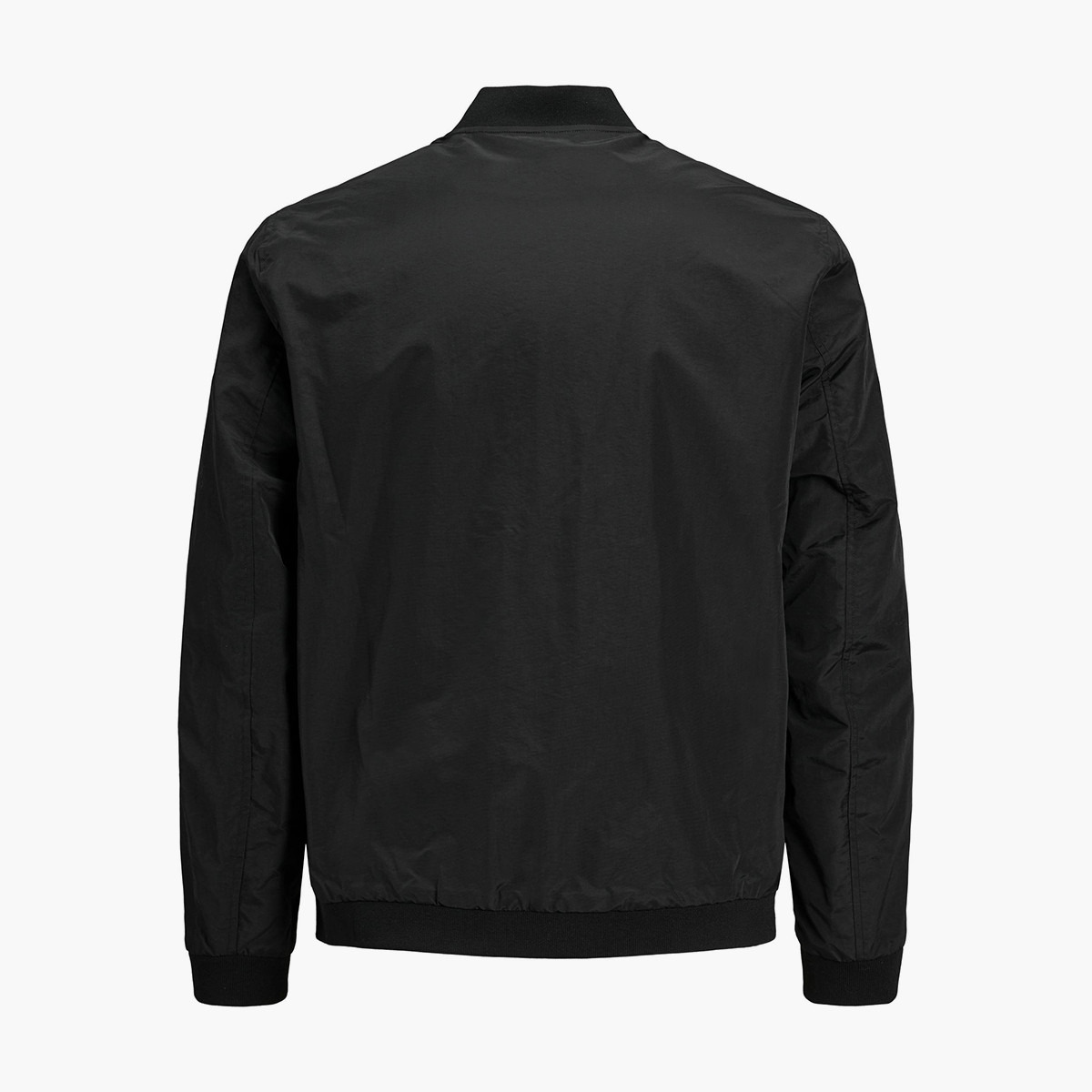 جاكيت بومبر من جاك آند جونز أسود سادة بحافة مضلعة للرجال-men-clothing-jacketsandblazers-jackets-image-4