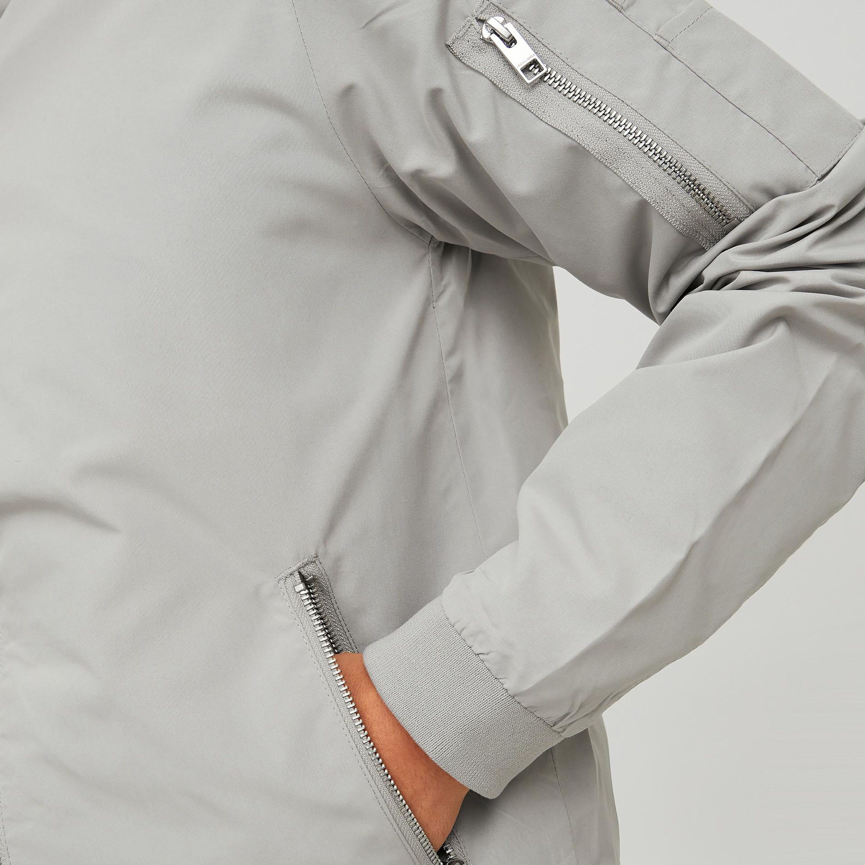 Jack & Jones Men Grey Plain Zip Front Bomber Jacket-men-clothing-jacketsandblazers-jackets-image-4