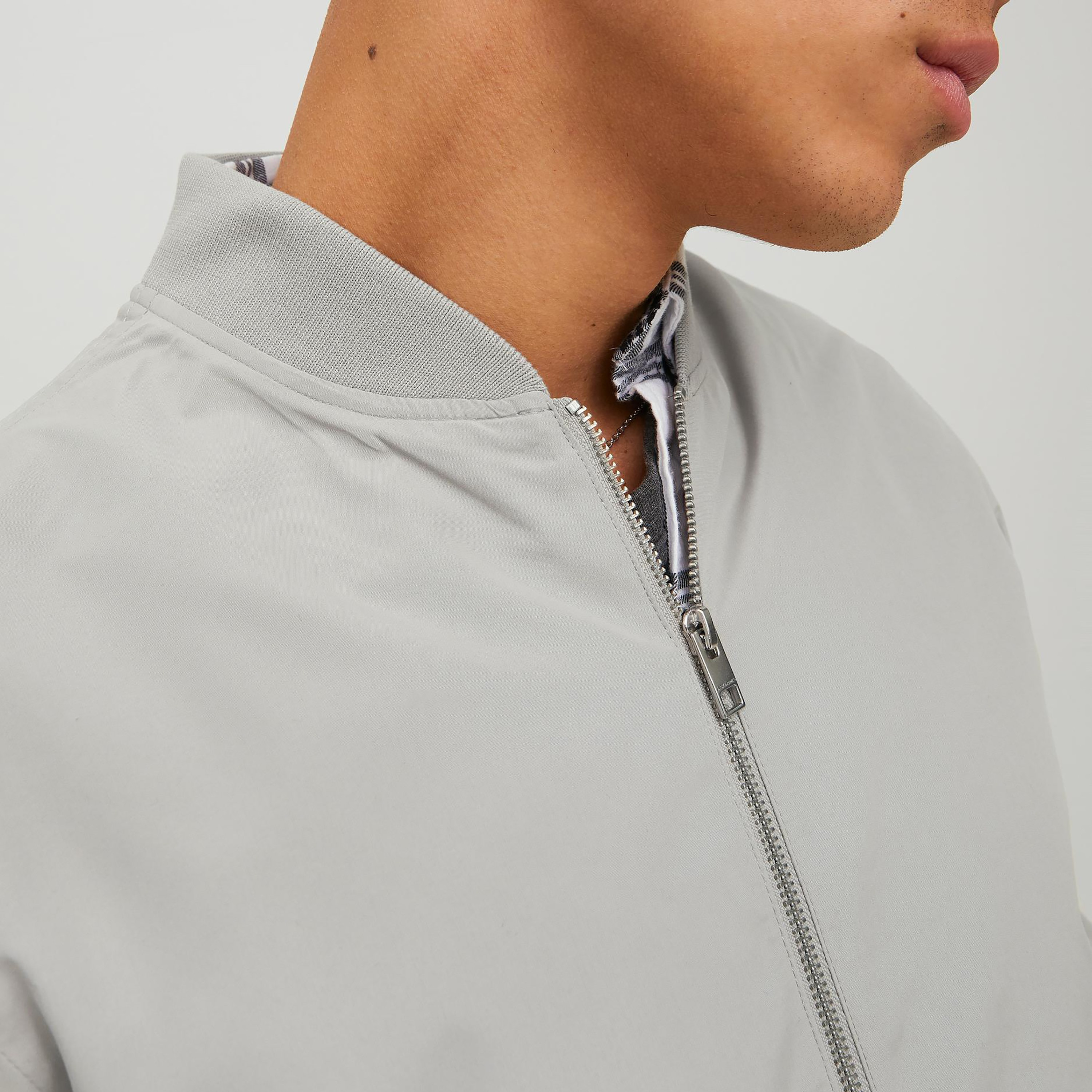 Jack & Jones Men Grey Plain Zip Front Bomber Jacket-men-clothing-jacketsandblazers-jackets-image-5