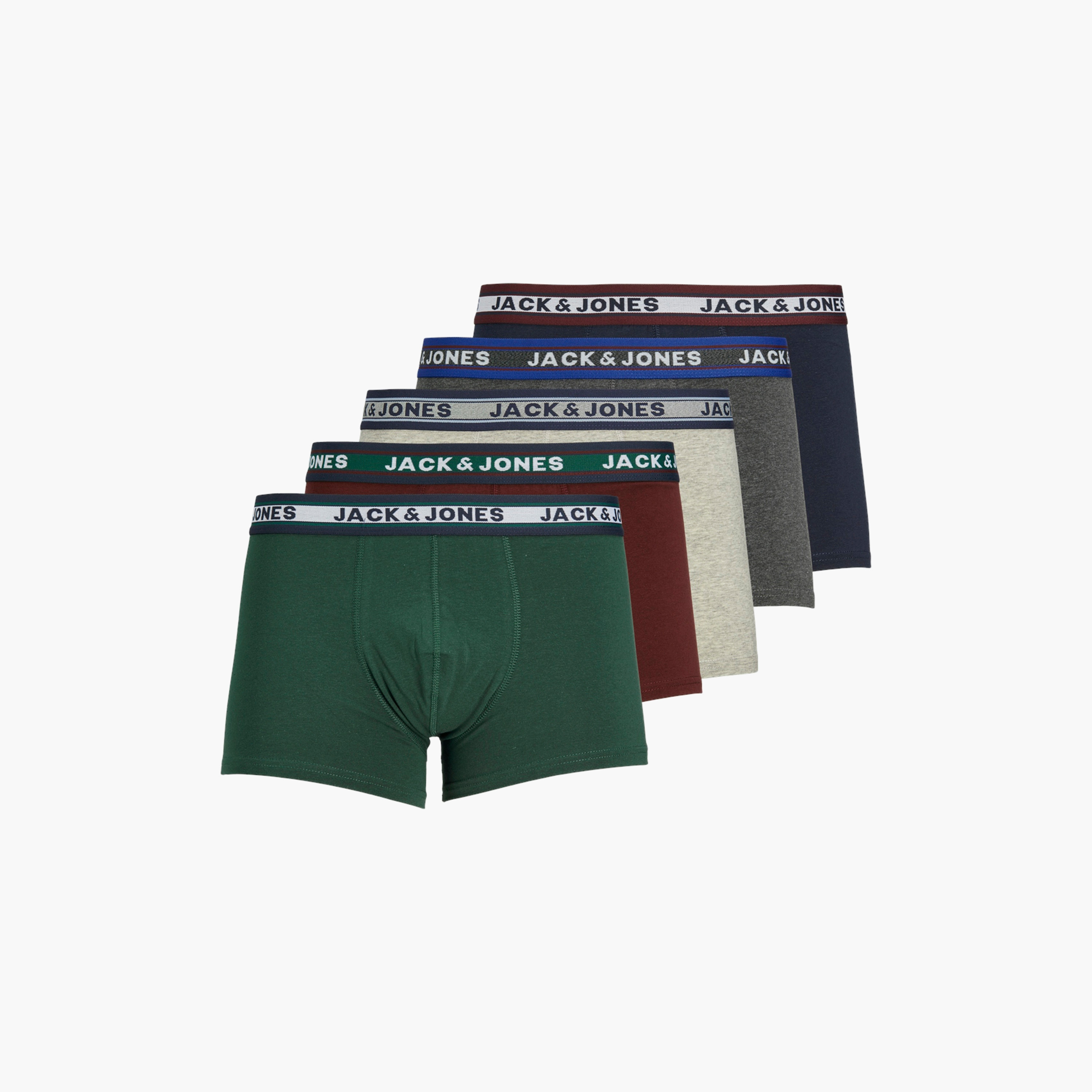 حزمة من 5 سراويل داخلية بحزام خصر مطاطي مطبوع عليها علامة تجارية من جاك آند جونز-men-clothing-innerwear-underwear-image-1