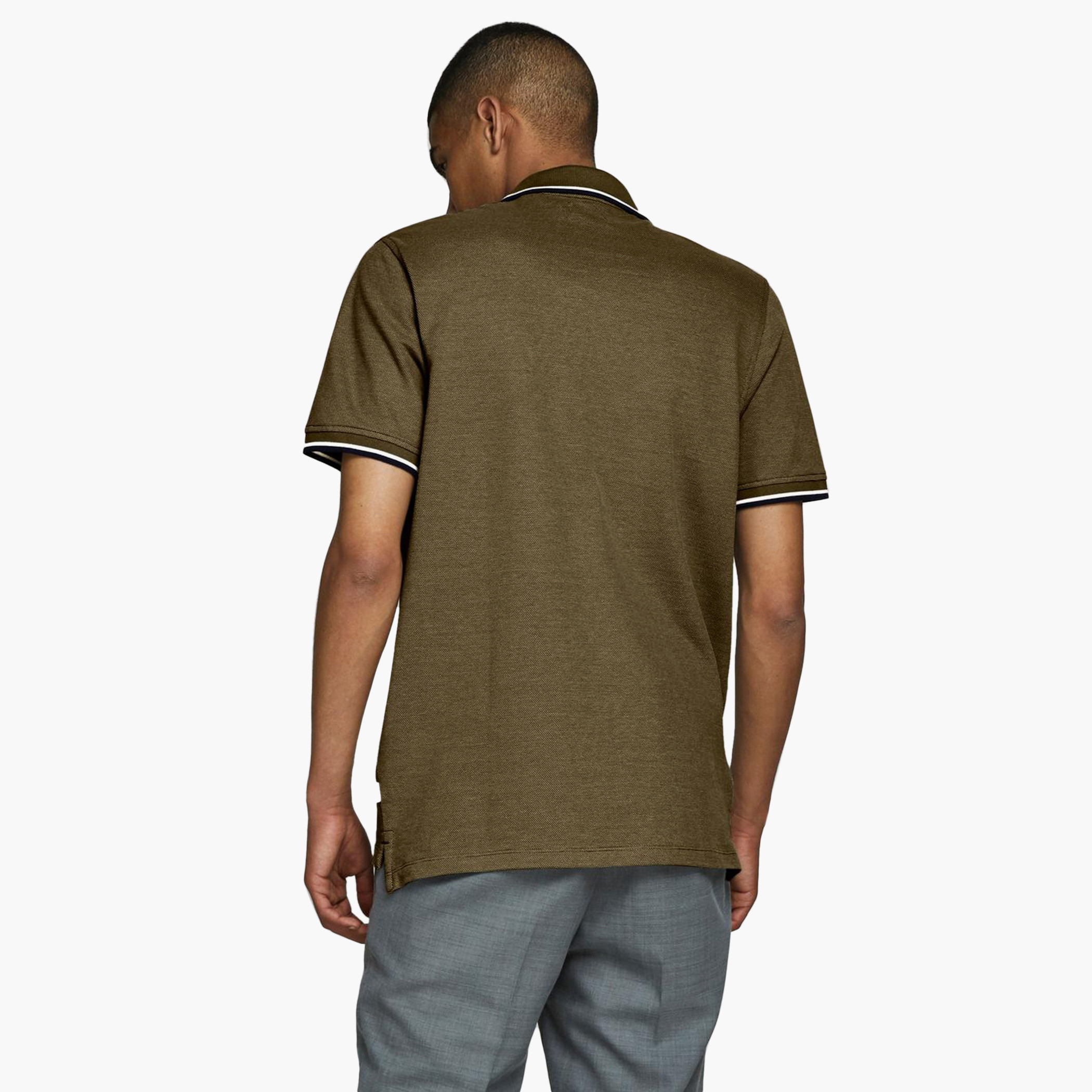 Jack & Jones Men Textured Olive Short Sleeve Polo T-Shirt-men-clothing-tshirtsandpolos-polos-image-2