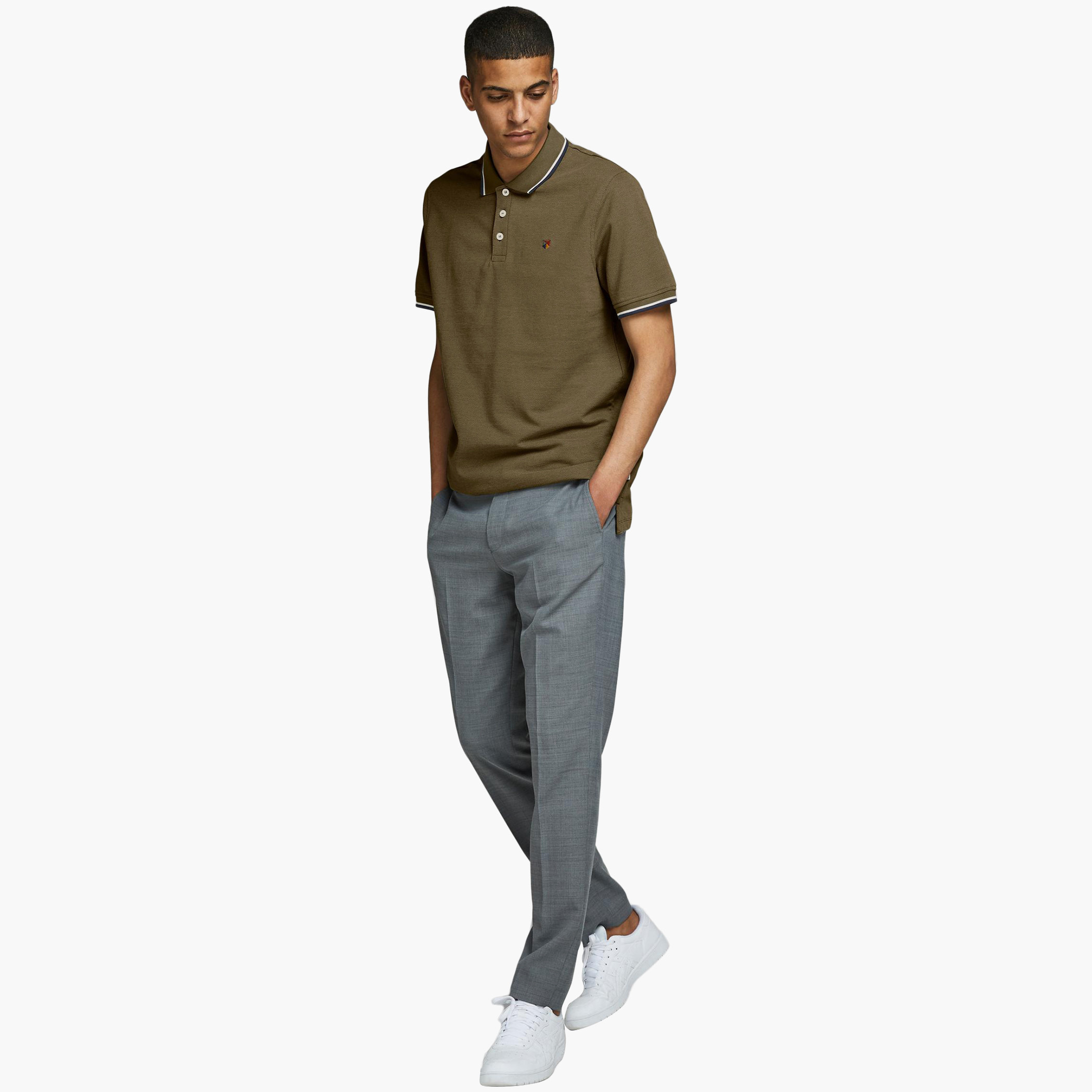 Jack & Jones Men Textured Olive Short Sleeve Polo T-Shirt-men-clothing-tshirtsandpolos-polos-image-5