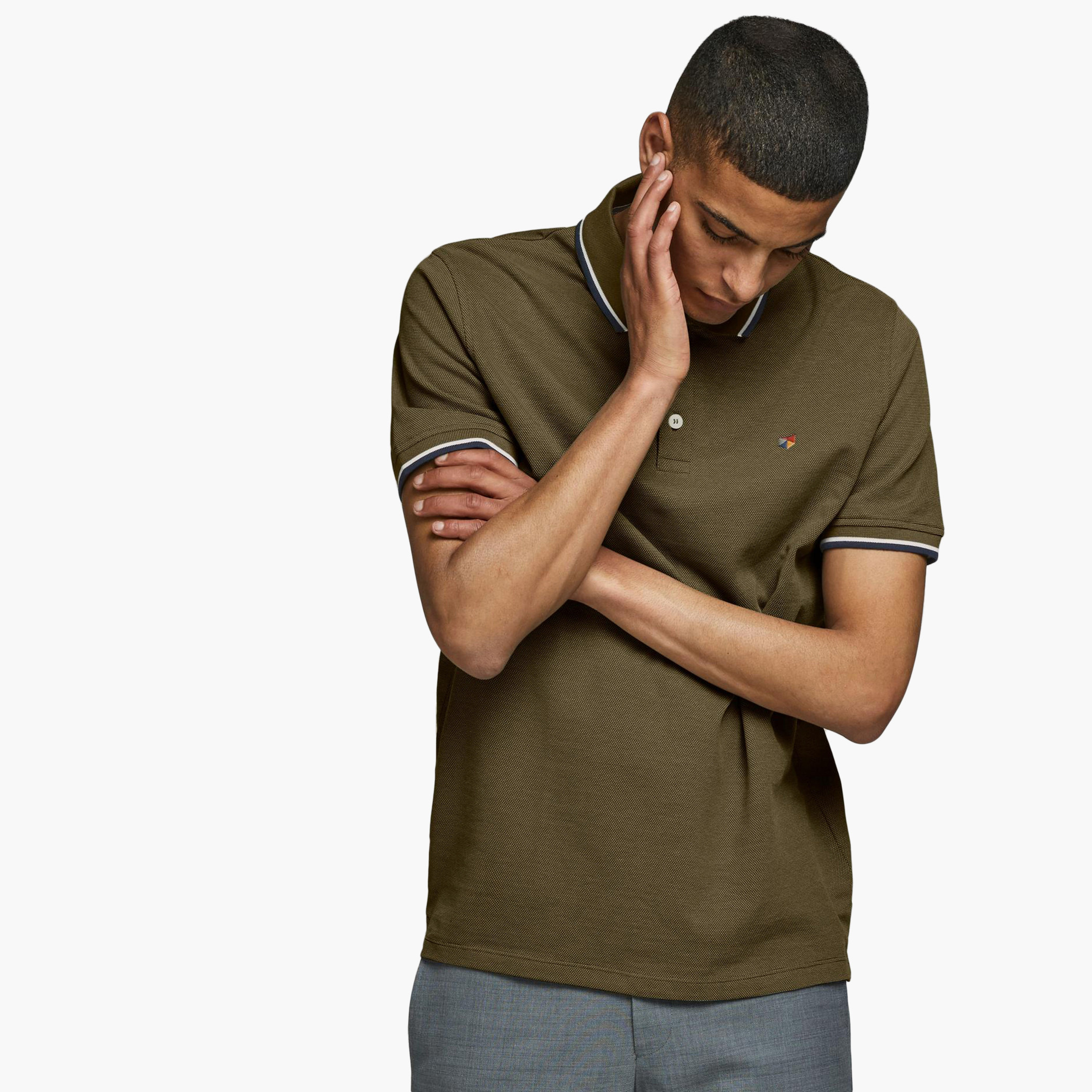 Jack & Jones Men Textured Olive Short Sleeve Polo T-Shirt-men-clothing-tshirtsandpolos-polos-image-7