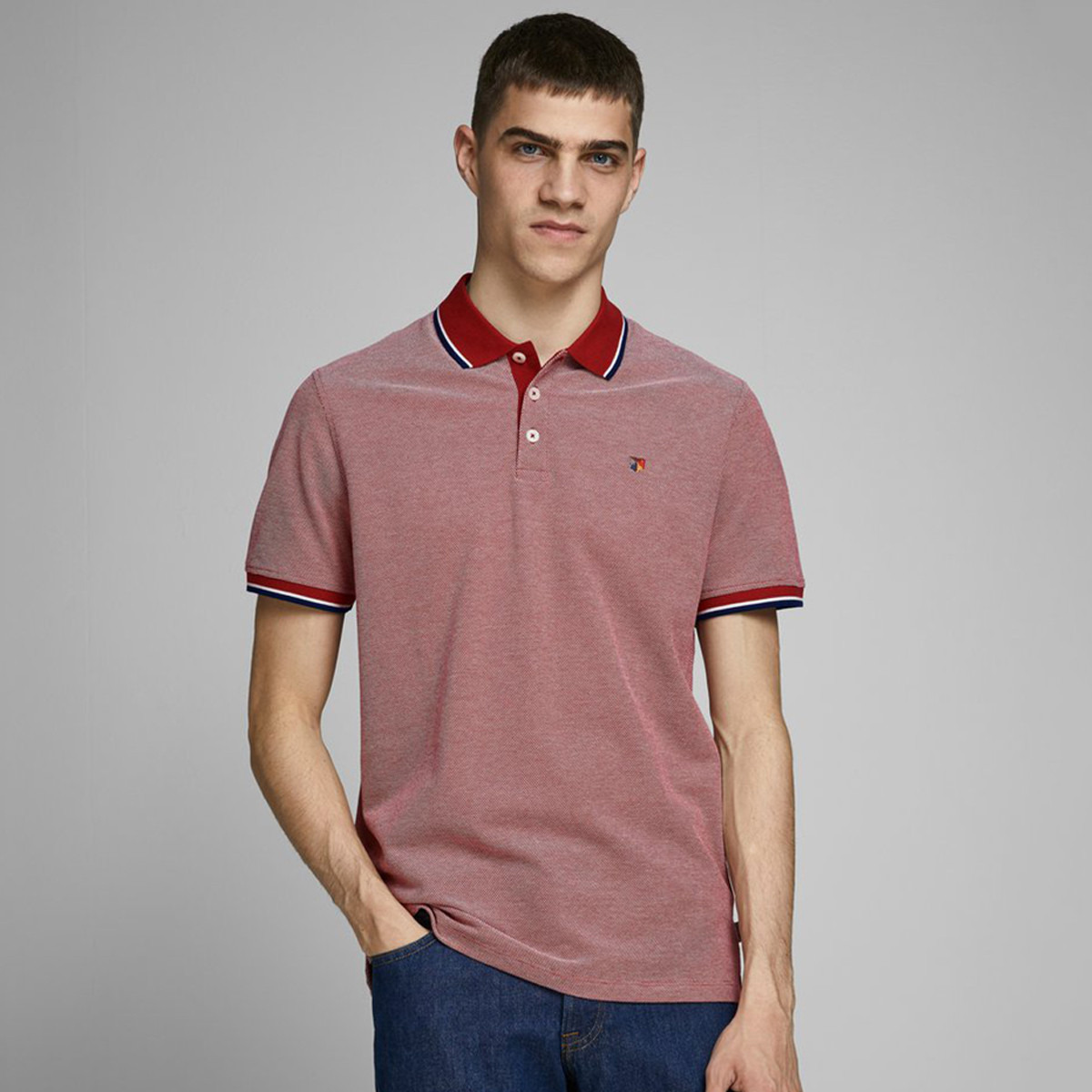 Jack & Jones Men Cotton and Polyester Textured Red Polo T-Shirt-men-clothing-tshirtsandpolos-polos-image-1