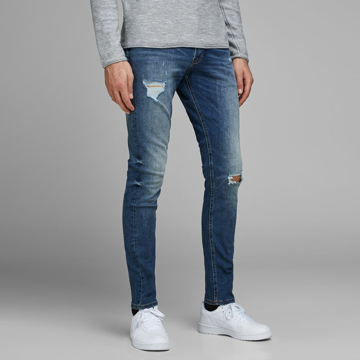 بنطلون جينز دينم بخصر متوسّط الارتفاع مضلّع مع جيوب من جاك أند جونس-men-clothing-bottoms-jeans-image-1