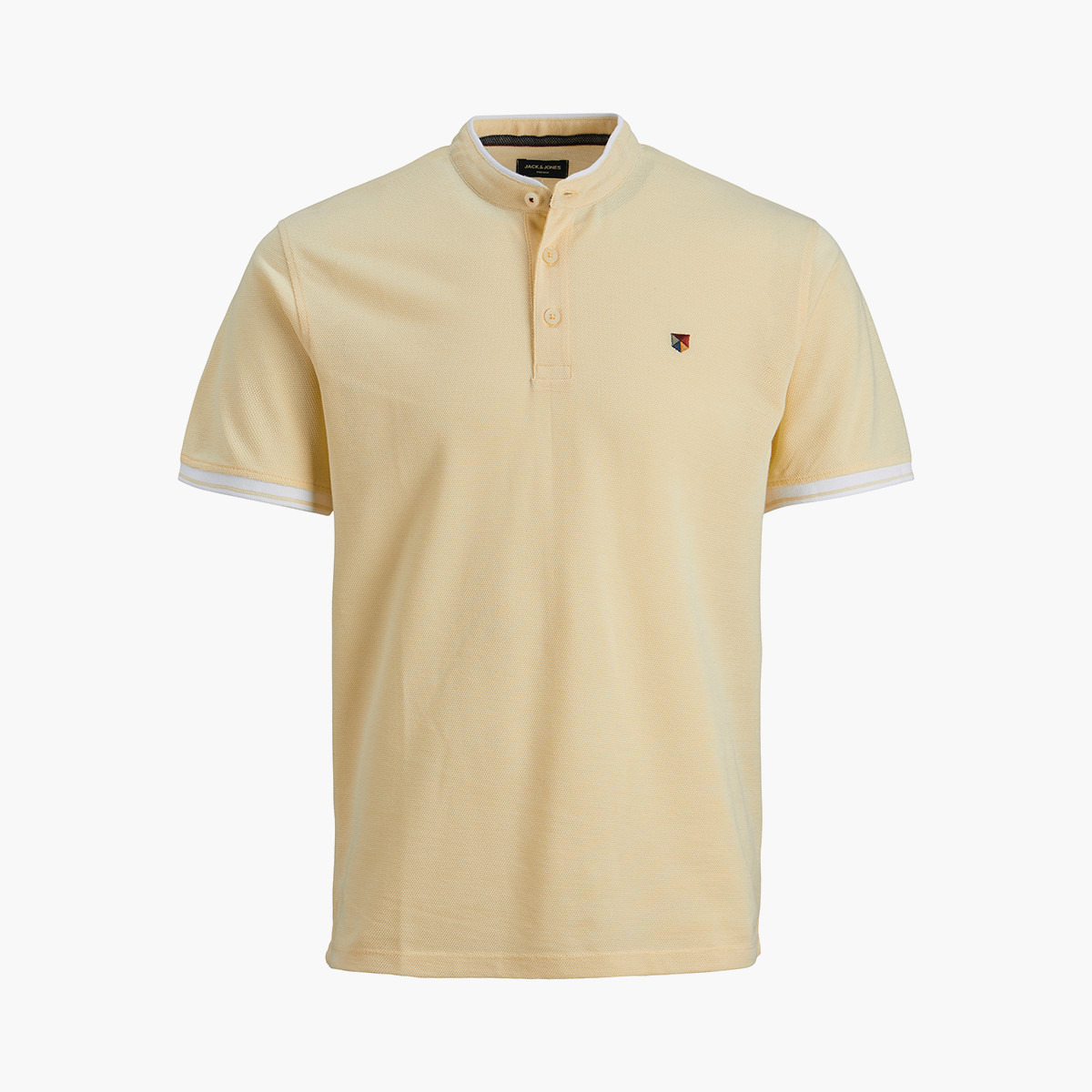 Jack & Jones Men Yellow Solid Mandarin Neck Short Sleeves Polo T-Shirt-men-clothing-tshirtsandpolos-polos-image-1
