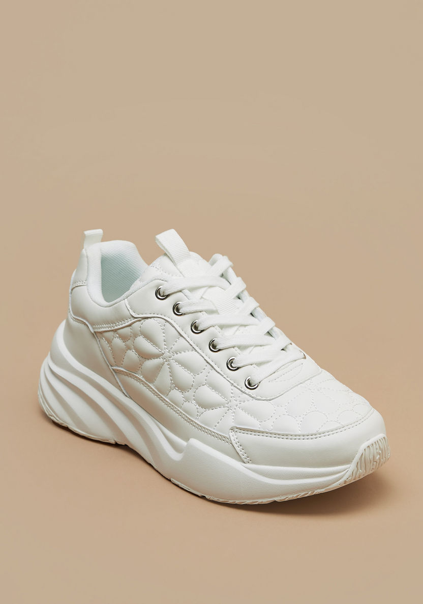 Missy Quilted Sneakers with Lace-Up Closure and Pull Tabs-Women%27s Sneakers-image-0