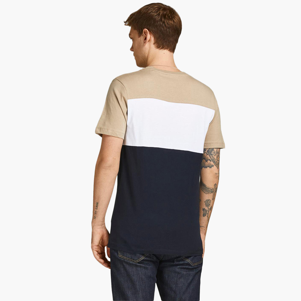 Jack & Jones Men Beige Colour Blocked Crew Neck Short Sleeves T-Shirt-men-clothing-tshirtsandpolos-tshirts-image-2