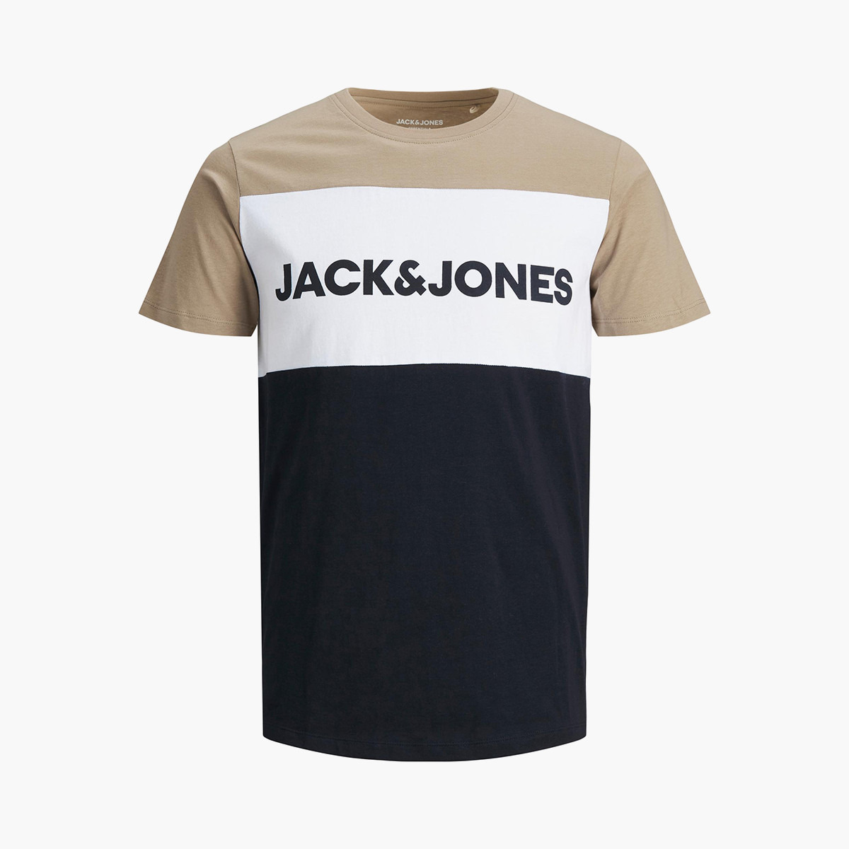 تي شيرت رجالي من جاك آند جونز بأكمام قصيرة و ياقة مستديرة و ضيقة مع لون بيج-men-clothing-tshirtsandpolos-tshirts-image-3