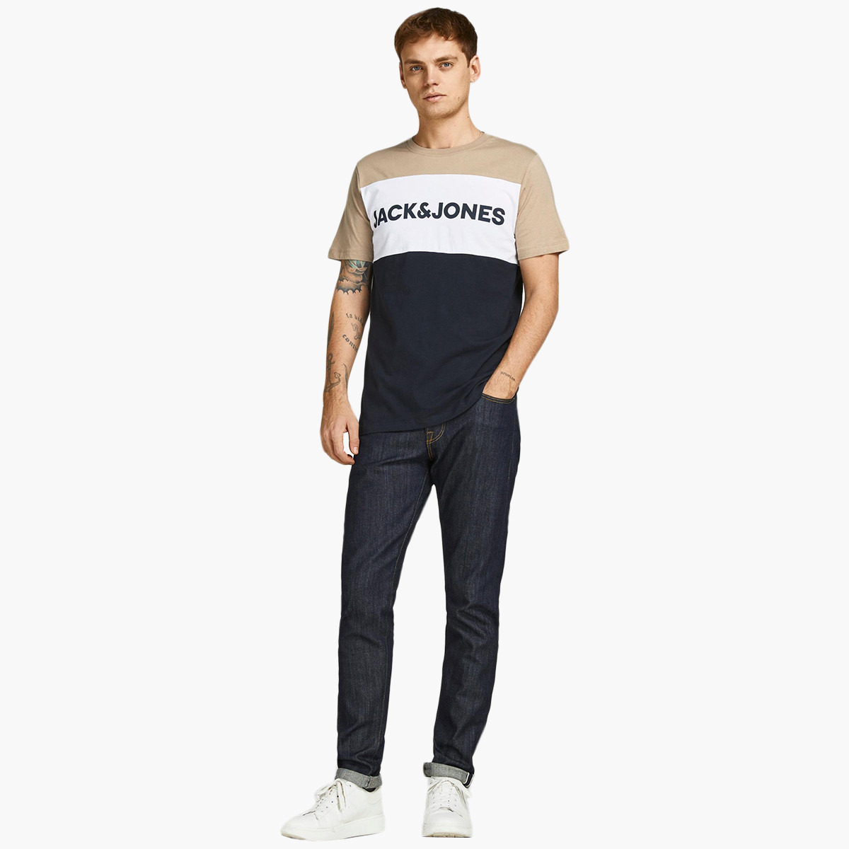 Jack & Jones Men Beige Colour Blocked Crew Neck Short Sleeves T-Shirt-men-clothing-tshirtsandpolos-tshirts-image-6