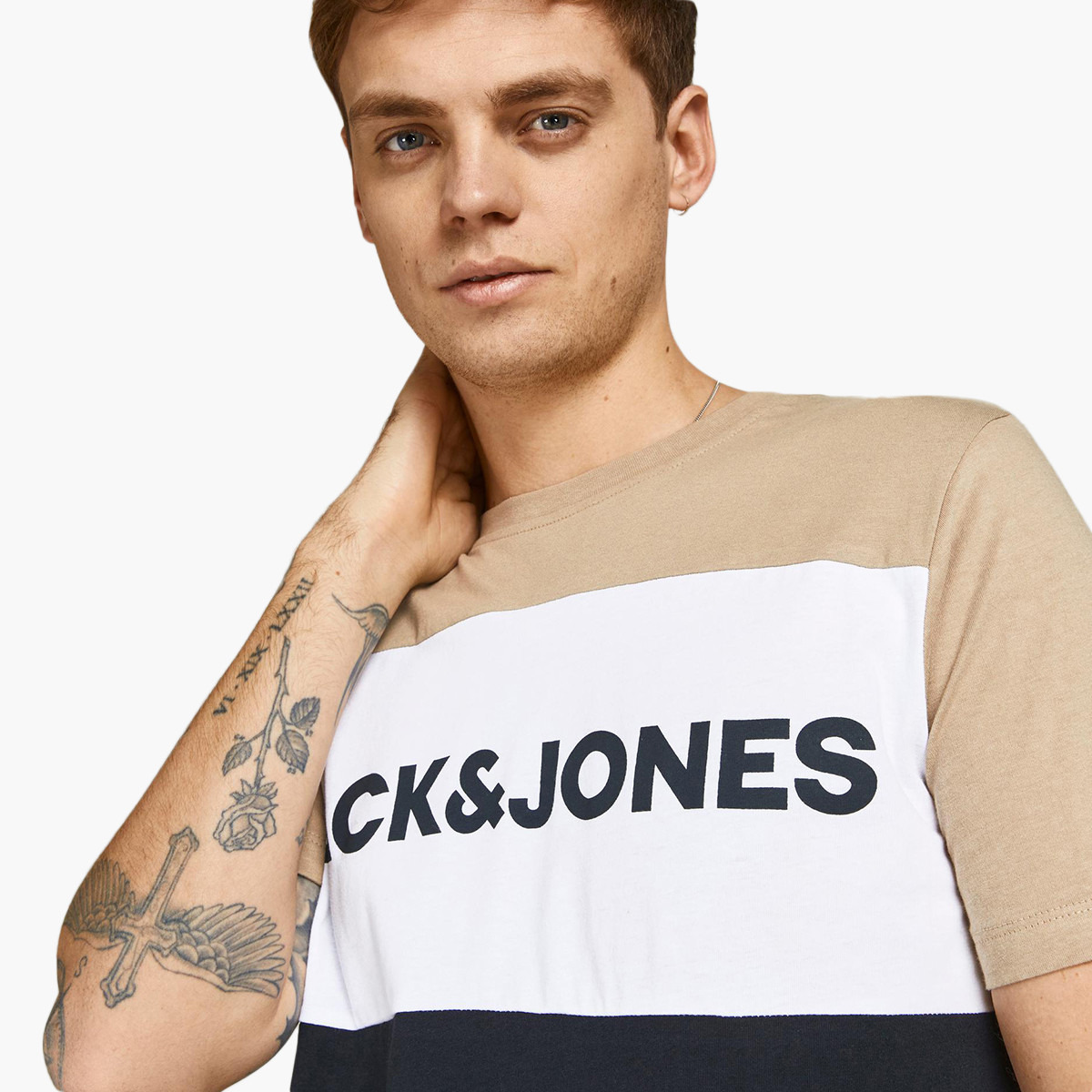 Jack & Jones Men Beige Colour Blocked Crew Neck Short Sleeves T-Shirt-men-clothing-tshirtsandpolos-tshirts-image-7