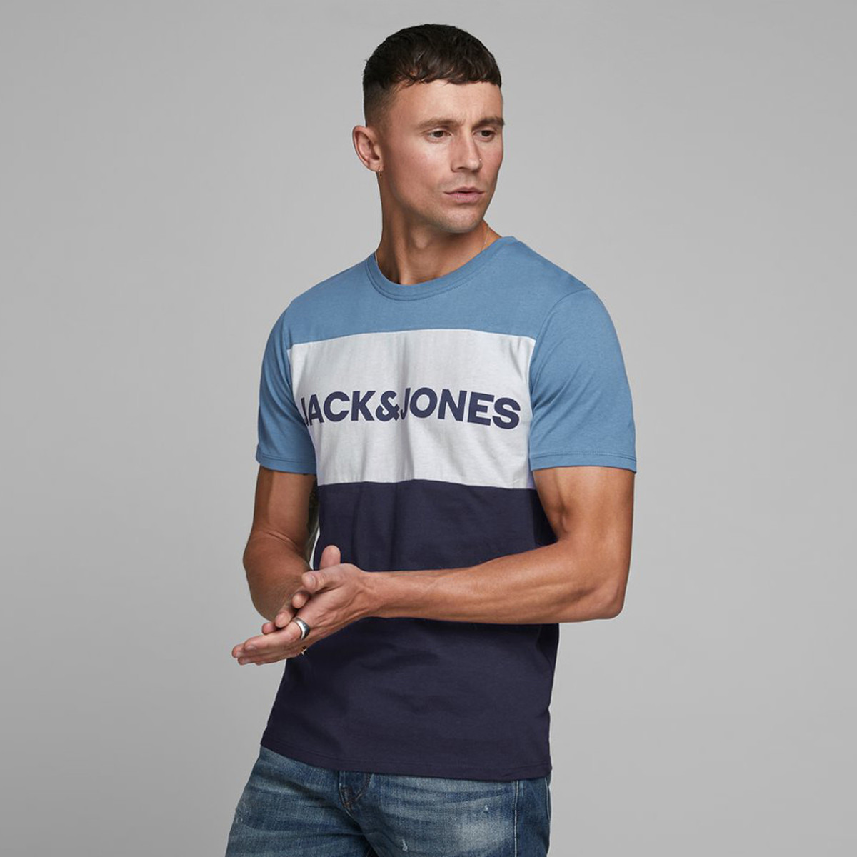 Jack & Jones Men Cotton Solid Blue T-Shirt-men-clothing-tshirtsandpolos-tshirts-image-1