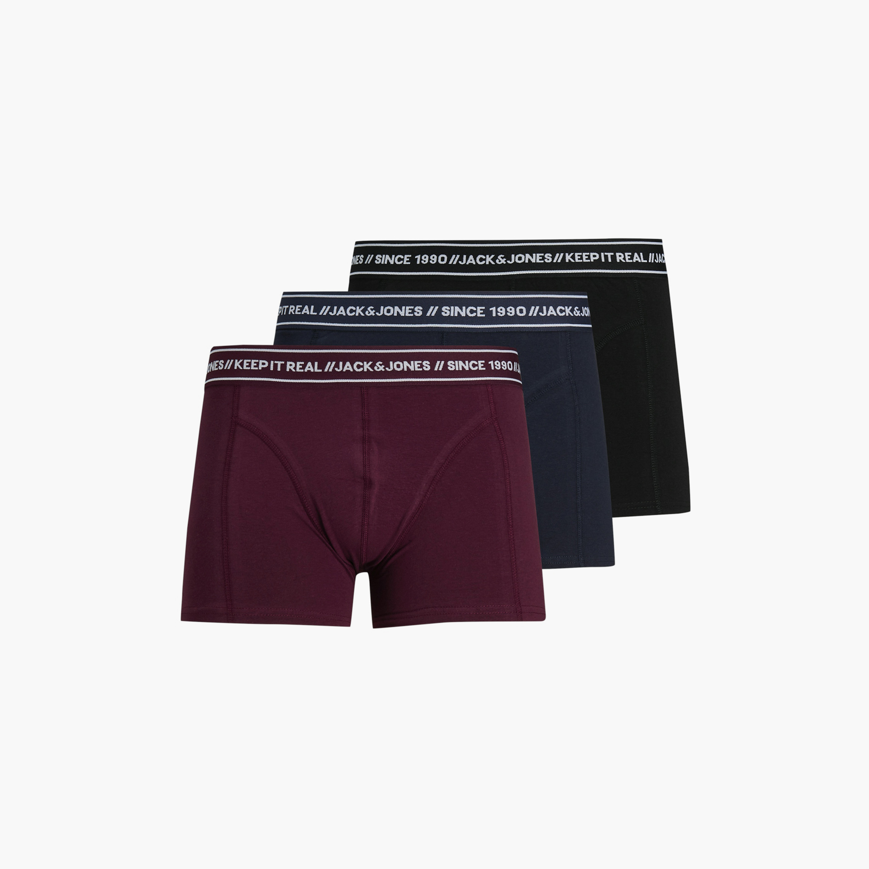 Jack & Jones Pack of 3 Brand Print Elasticated Waistband Trunks-men-clothing-innerwear-underwear-image-1