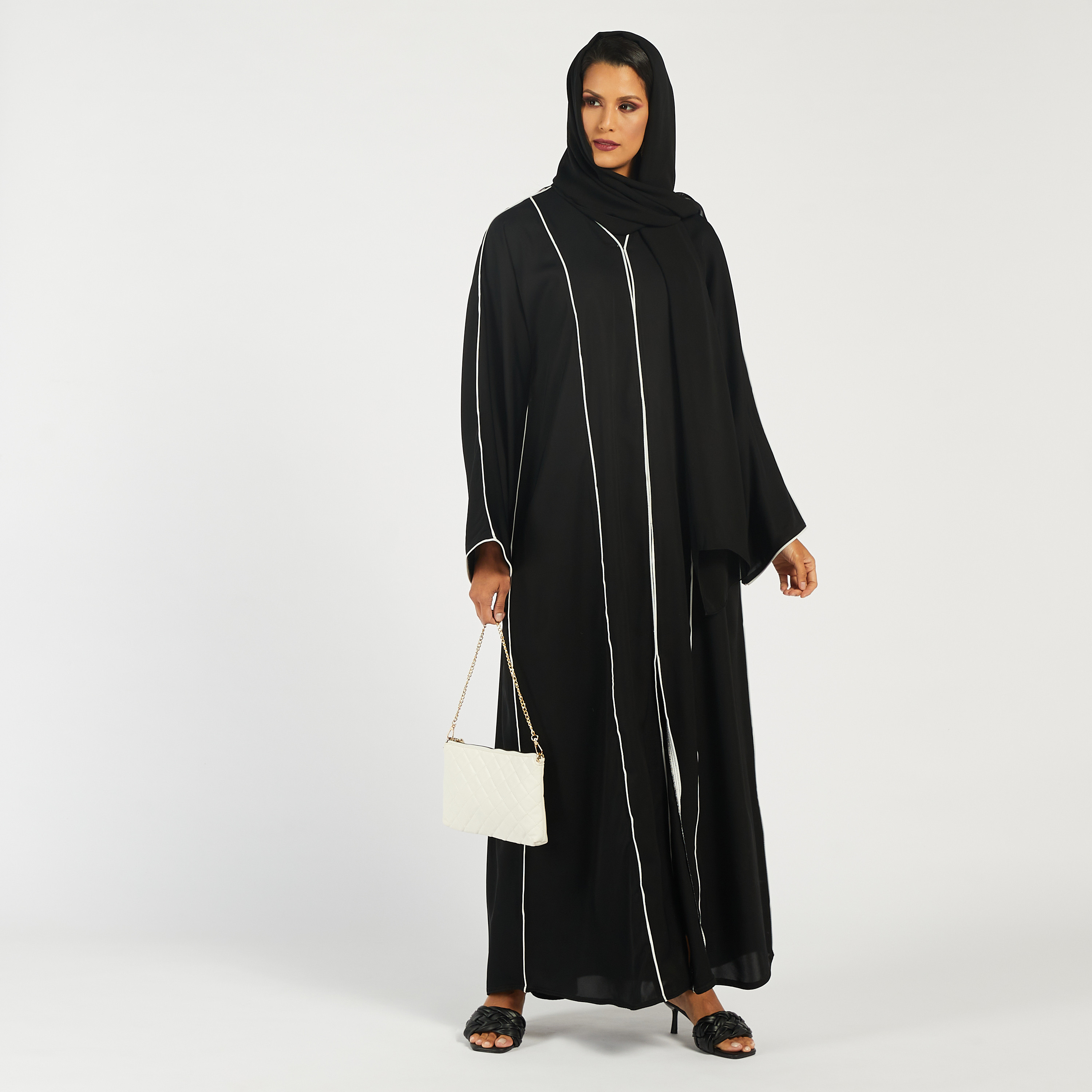 KAPDA Solid Abaya with V-neck and Hijab-women-arabicclothing-abayas-image-1