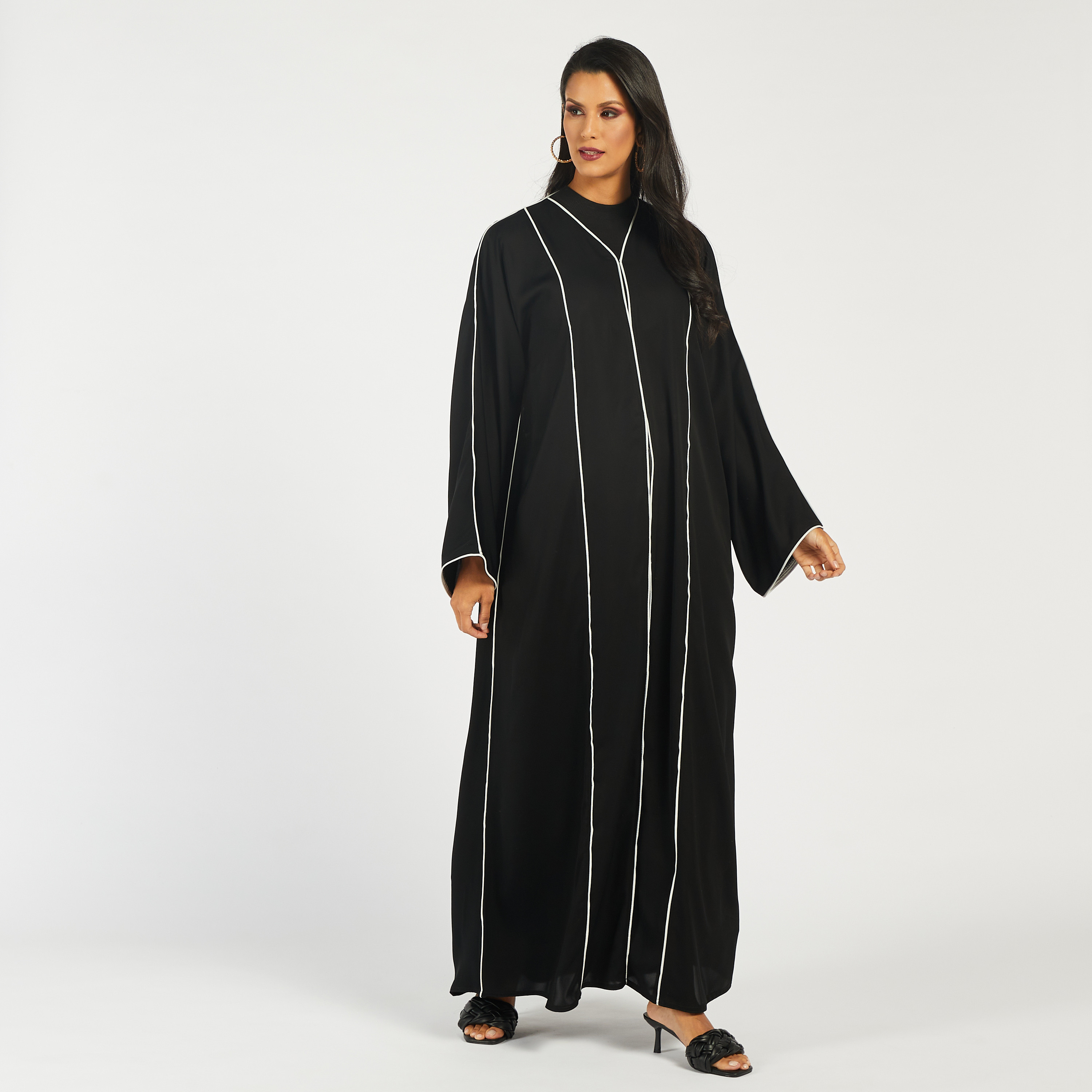 KAPDA Solid Abaya with V-neck and Hijab-women-arabicclothing-abayas-image-2