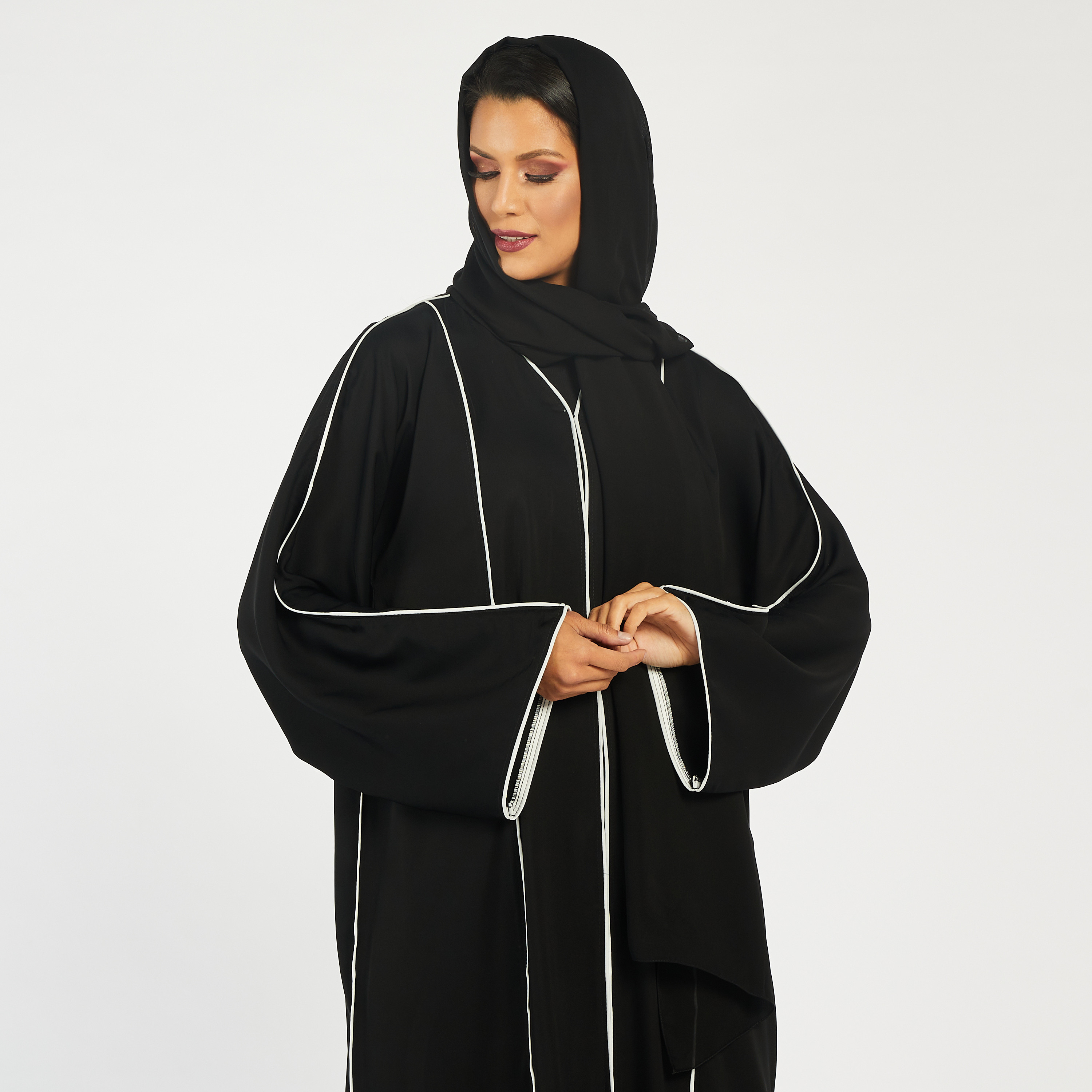 KAPDA Solid Abaya with V-neck and Hijab-women-arabicclothing-abayas-image-3