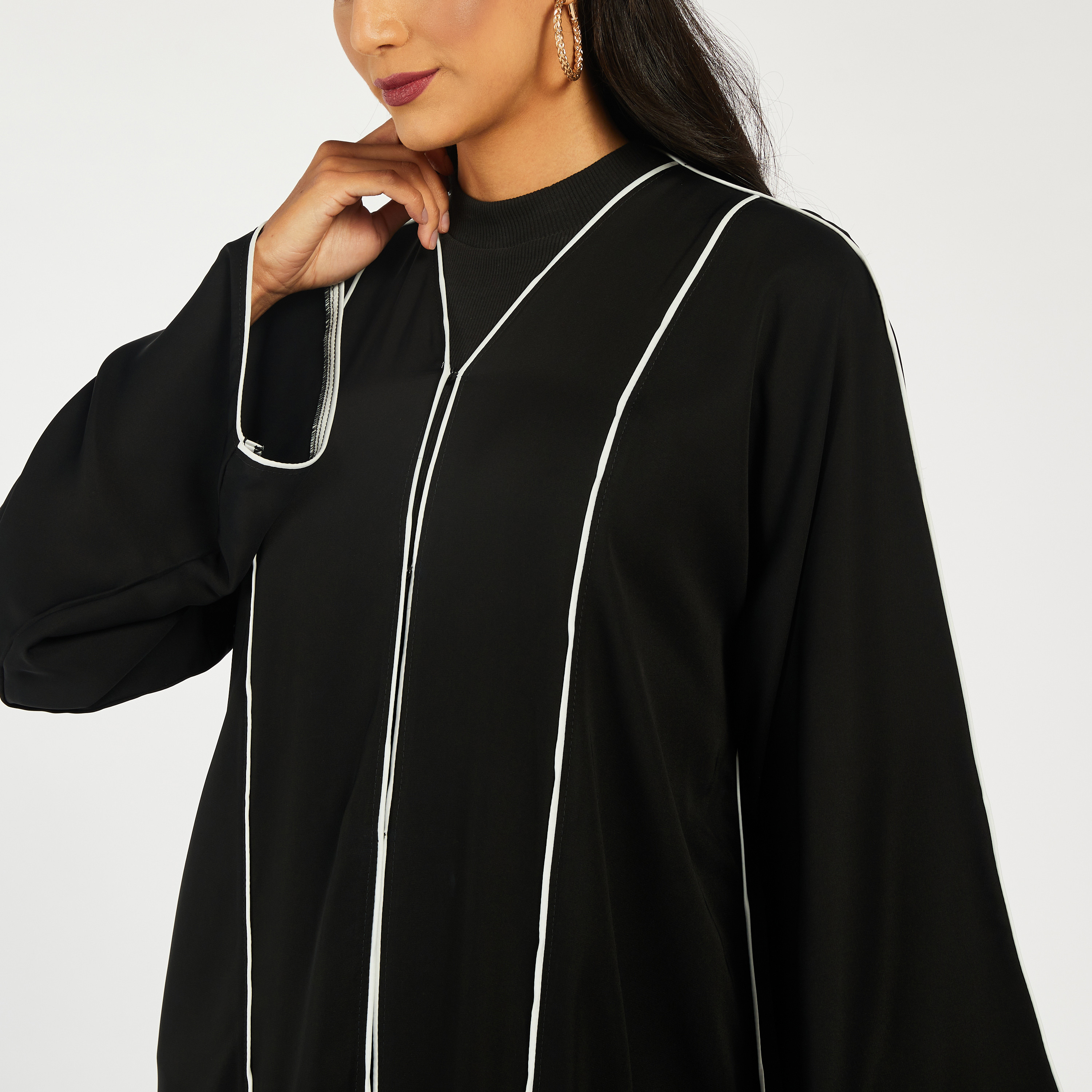 KAPDA Solid Abaya with V-neck and Hijab-women-arabicclothing-abayas-image-4